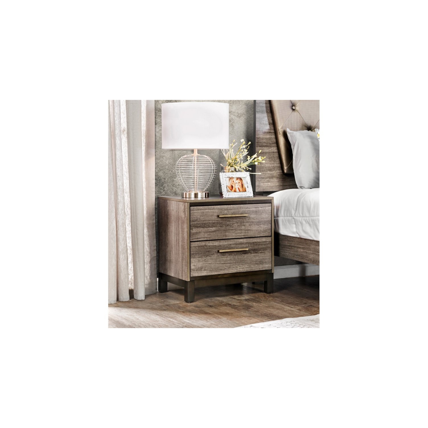 Bowery Hill 2-Drawer Contemporary Wood Nightstand in Antique Gray
