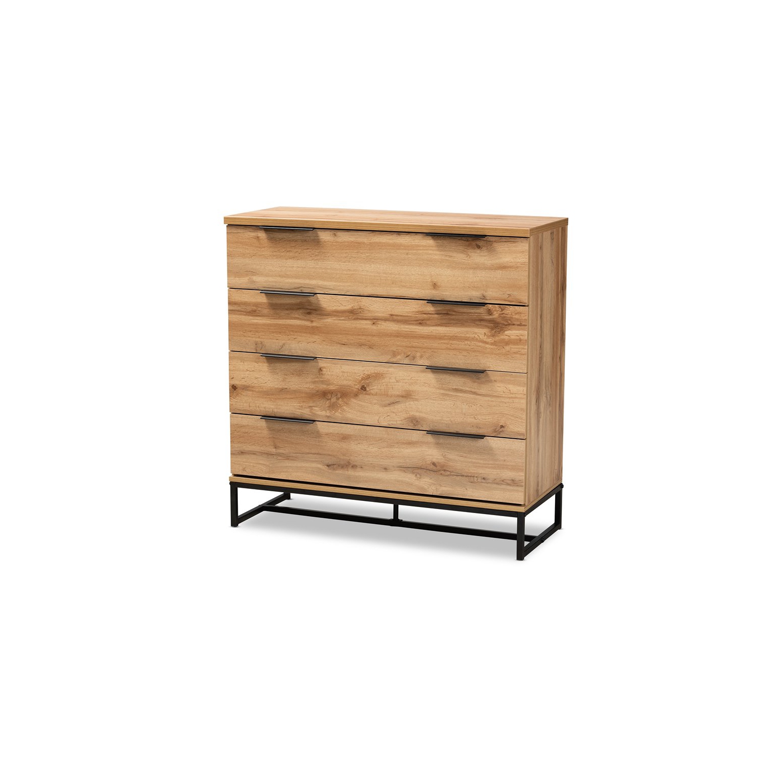 Baxton Studio Reid Industrial Oak Finished Wood Black Metal 4-Drawer Dresser
