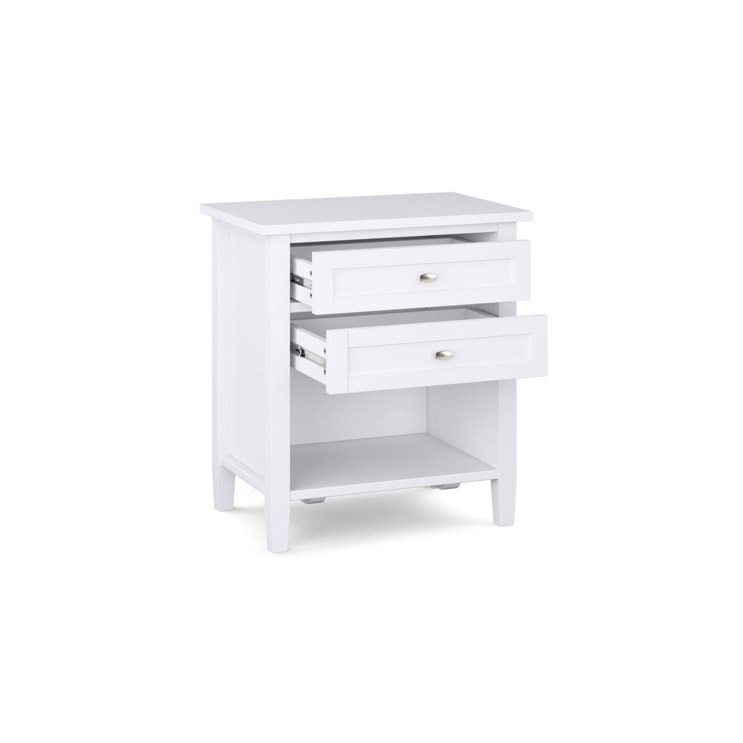 Simpli Home Warm Shaker Wood 24" Transitional Bedside Nightstand Table in White
