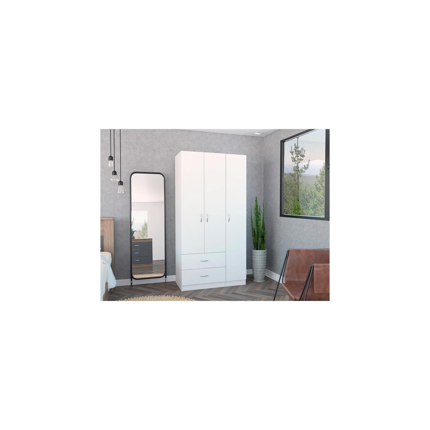 Bowery Hill 3 Door Armoire in White