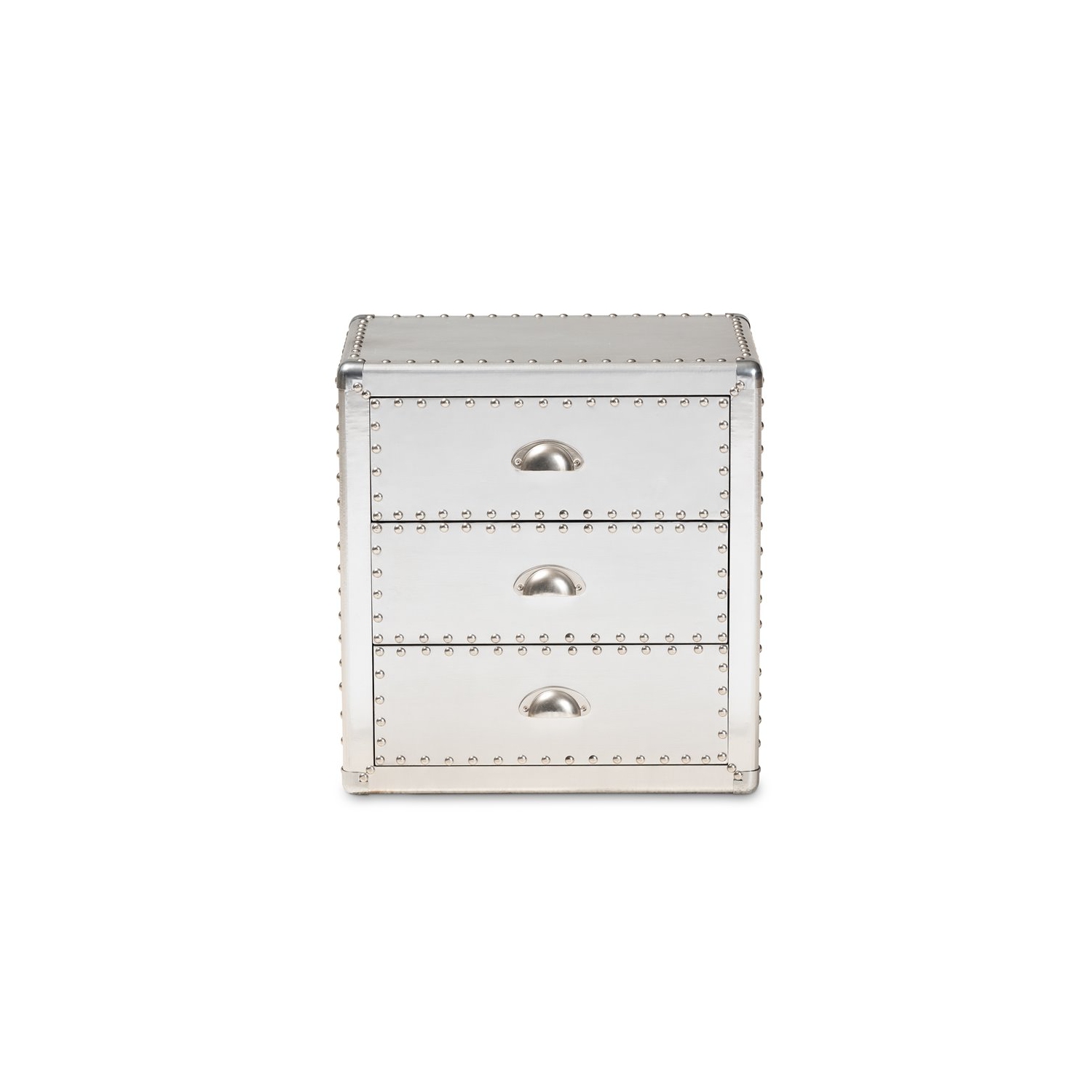 Baxton Studio Armel Silver Metal 3-Drawer End Table