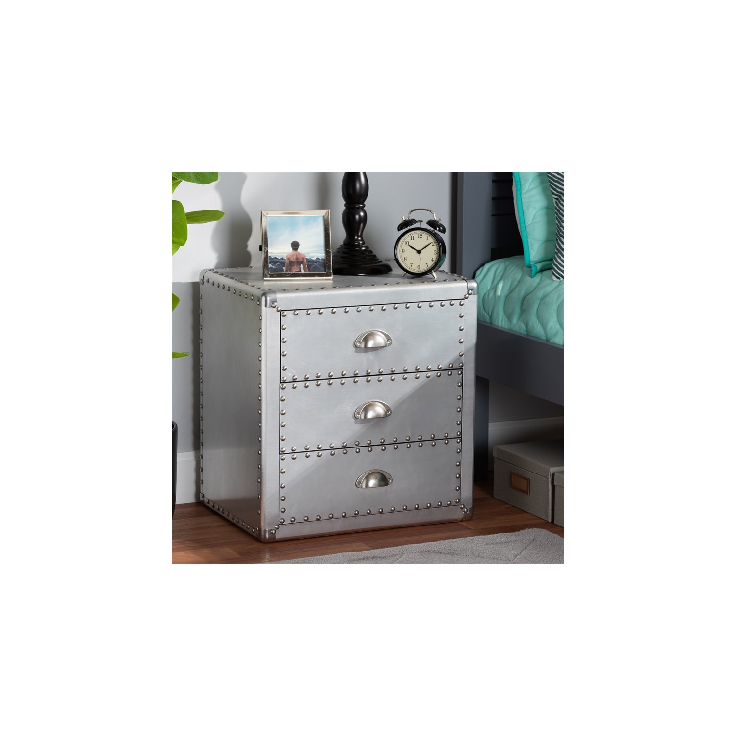 Baxton Studio Armel Silver Metal 3-Drawer End Table