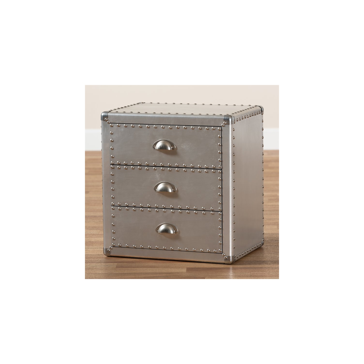 Baxton Studio Armel Silver Metal 3-Drawer End Table