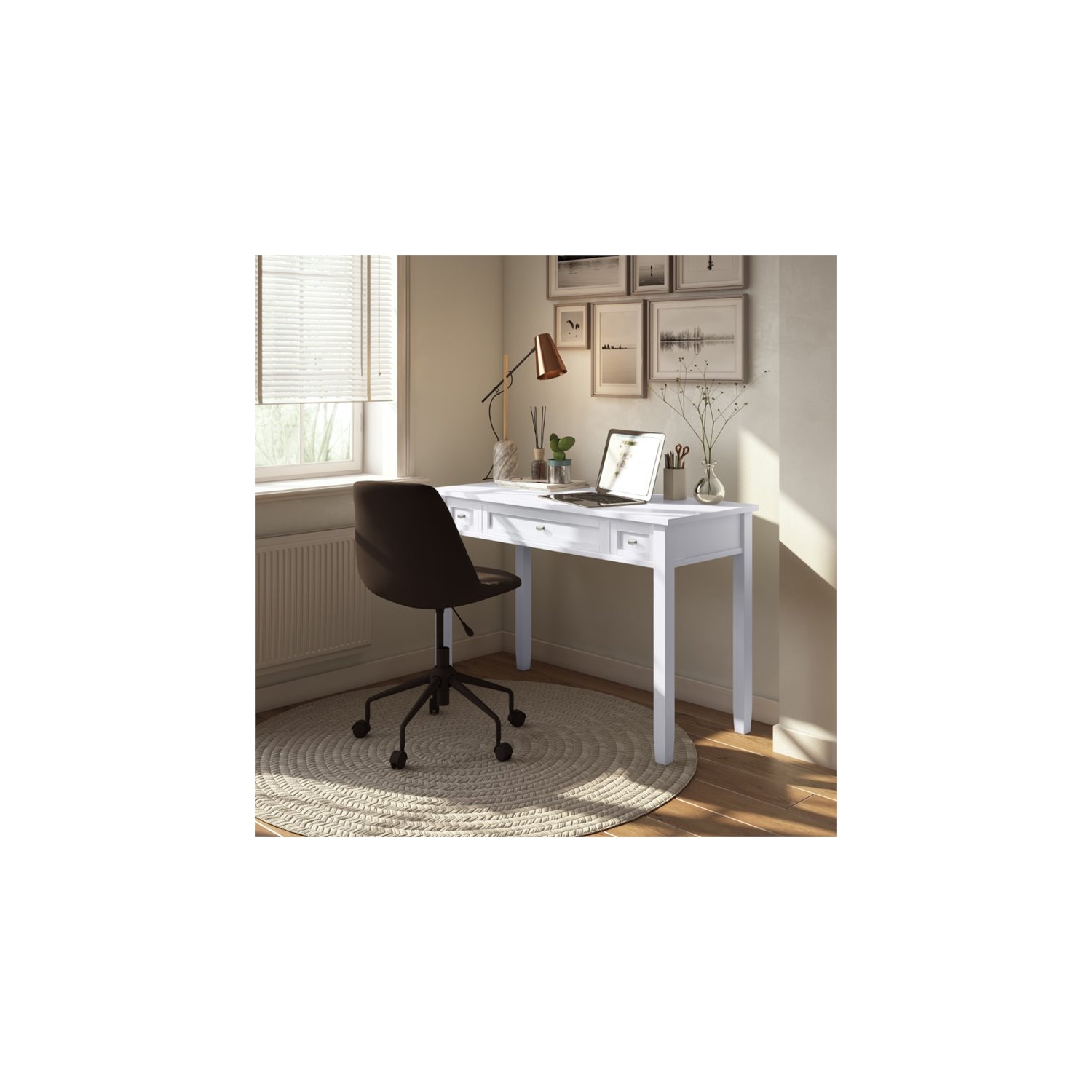 Simpli Home Warm Shaker Wood Transitional 48" Writing Office Desk in White