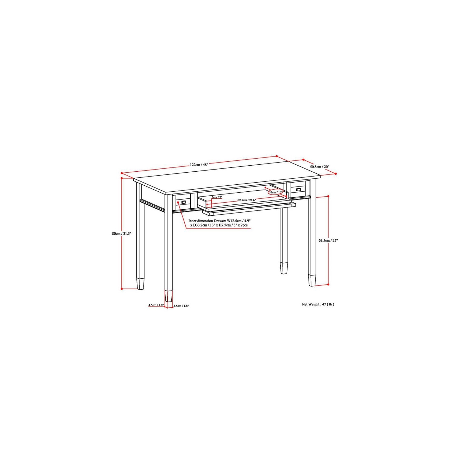 Simpli Home Warm Shaker Wood Transitional 48" Writing Office Desk in White