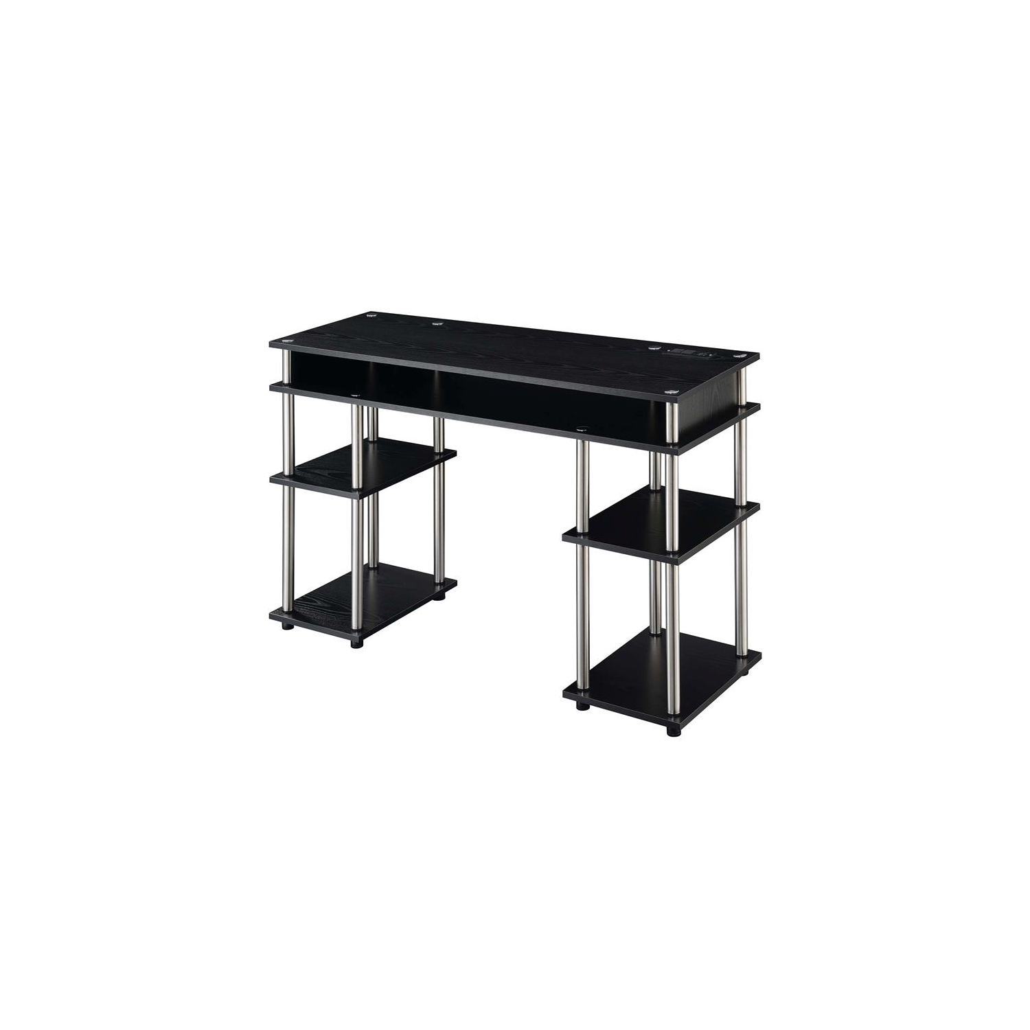 Designs2Go No Tools Student Desk with Charging Station in Black Wood Finish