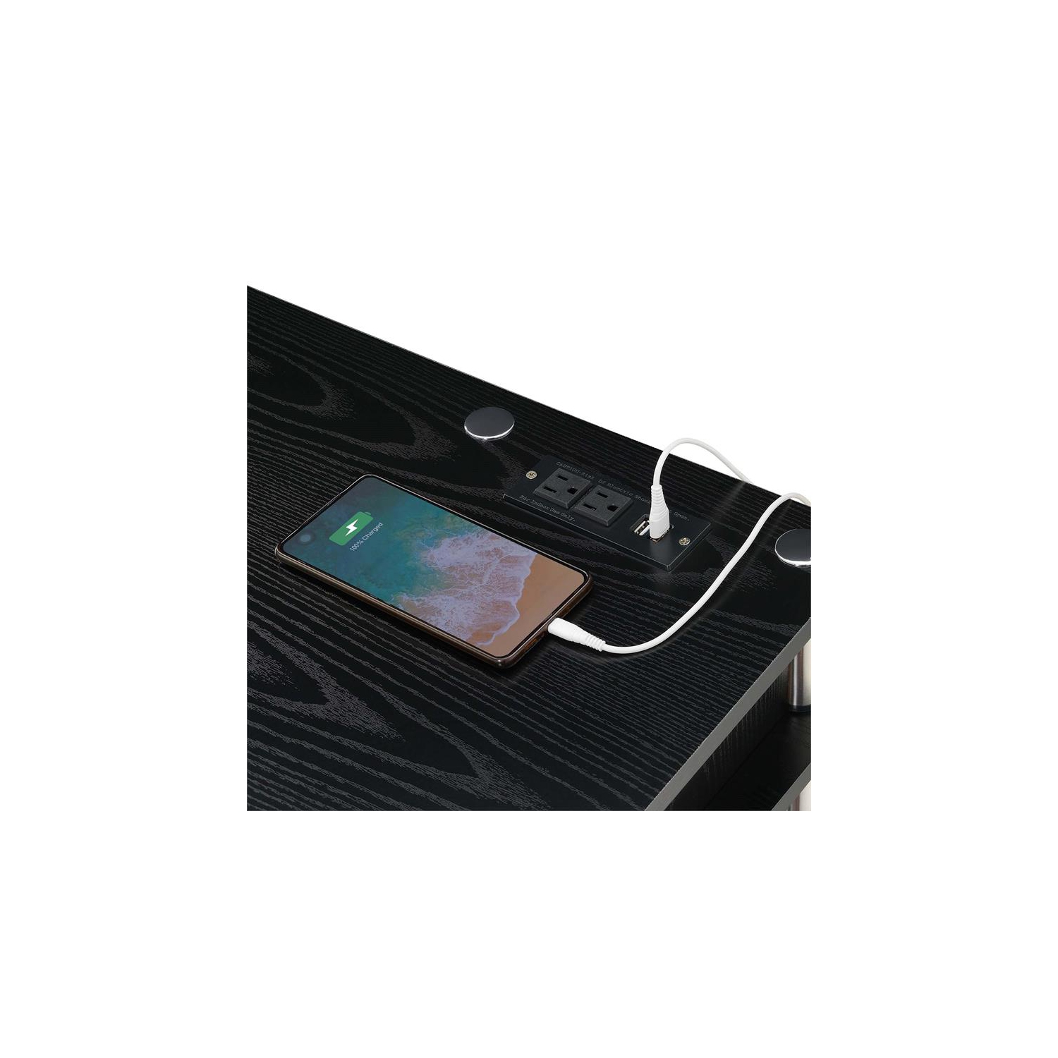 Designs2Go No Tools Student Desk with Charging Station in Black Wood Finish