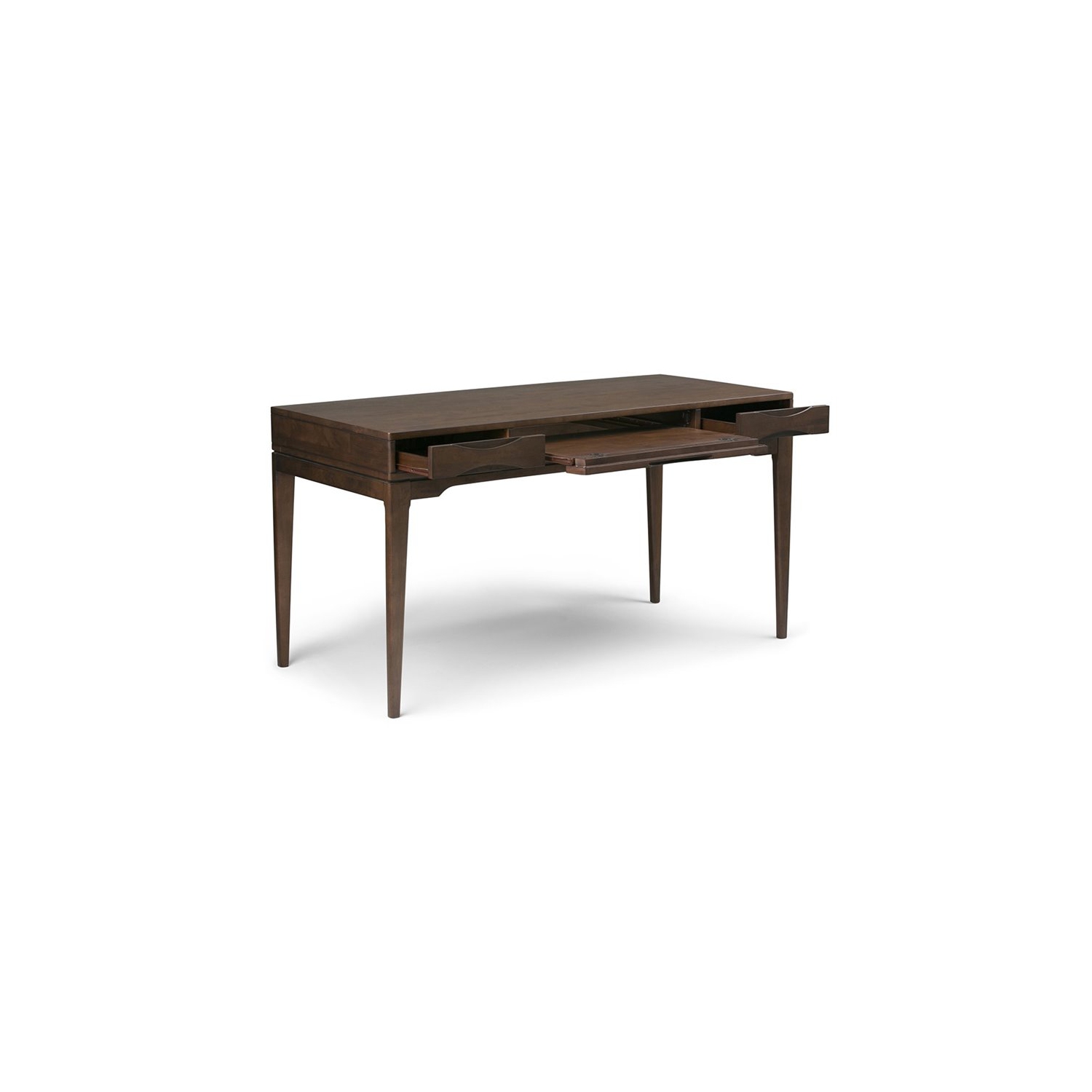 Bureau de style moderne mi-siècle en BOIS massif Harper avec surface de travail de 60 po de largeur, brun noyer