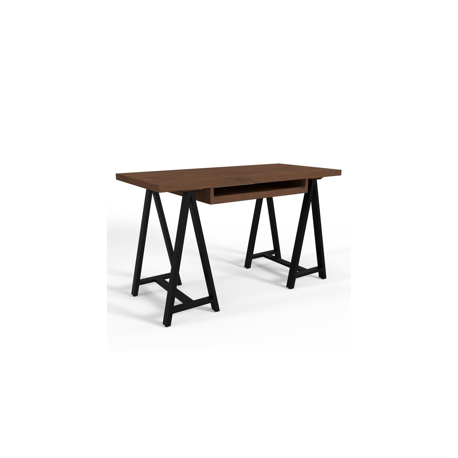 Sawhorse Industrial 50 inch Wide Solid Walnut Veneer and Metal Small Desk
