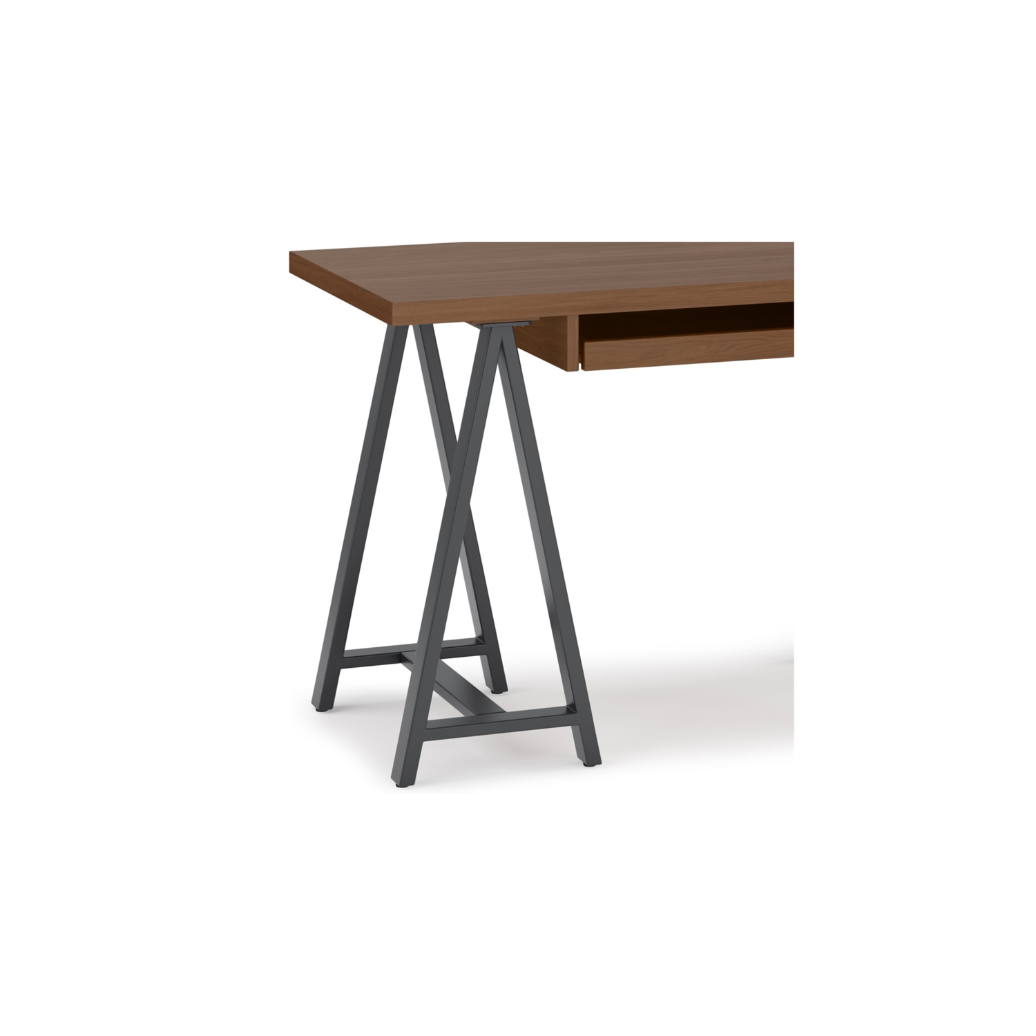 Sawhorse Industrial 50 inch Wide Solid Walnut Veneer and Metal Small Desk