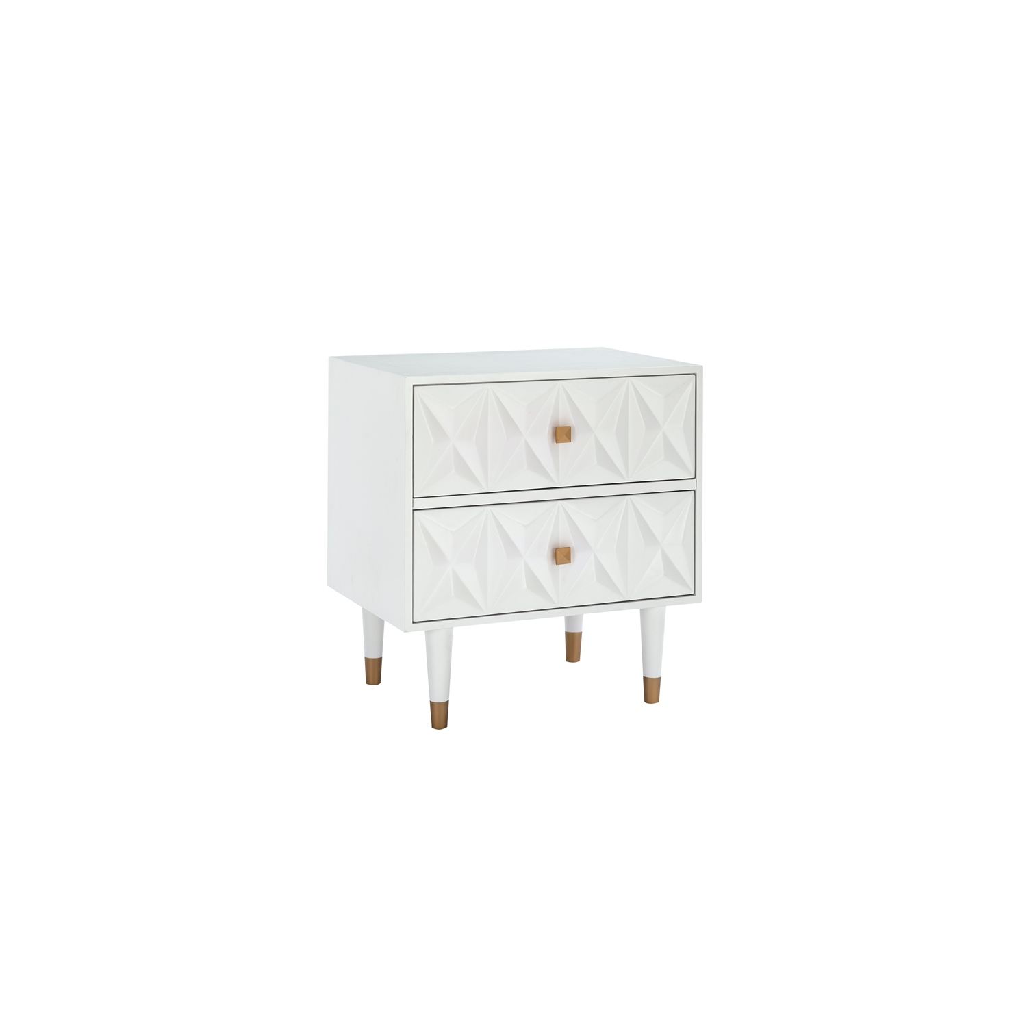Linon Alick Two Drawer Wood Geo Texture Nightstand in White
