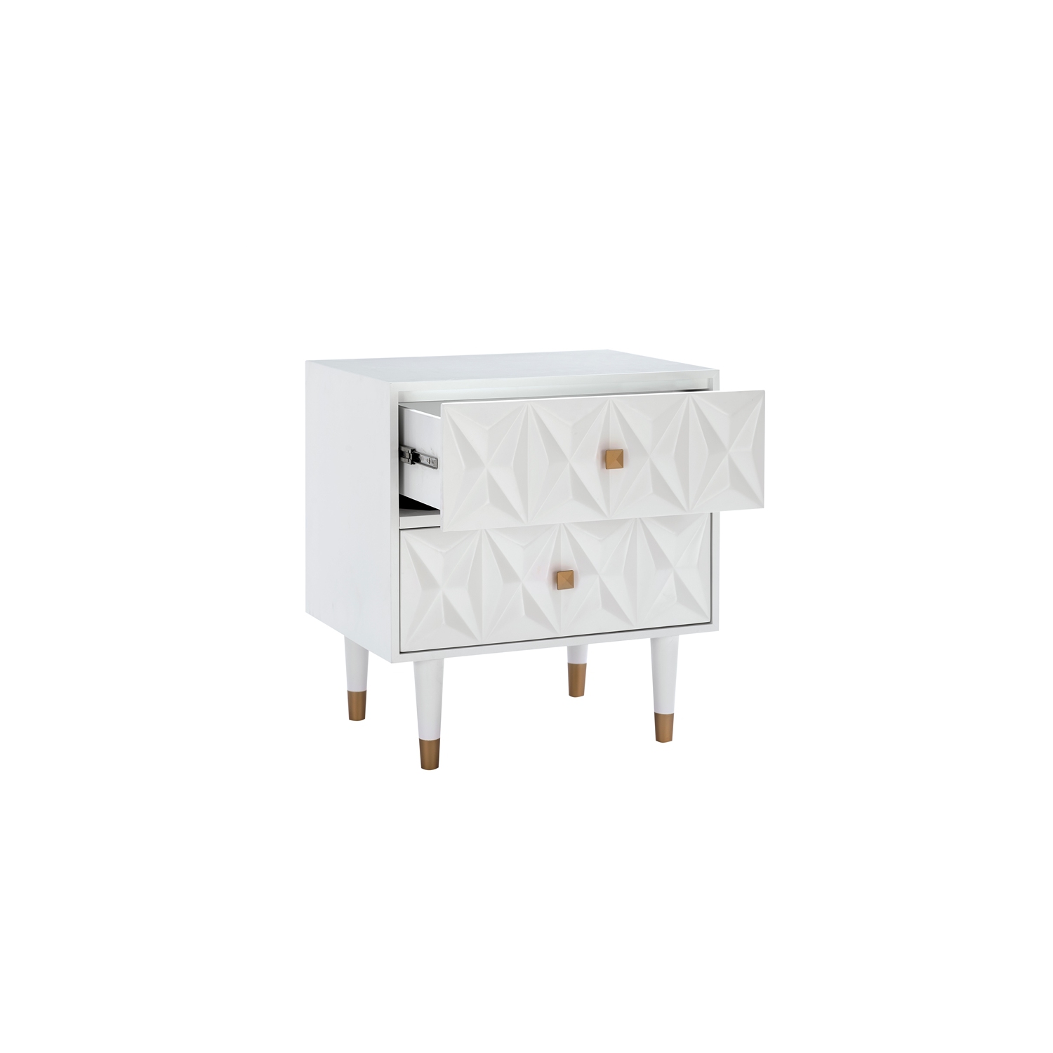 Linon Alick Two Drawer Wood Geo Texture Nightstand in White