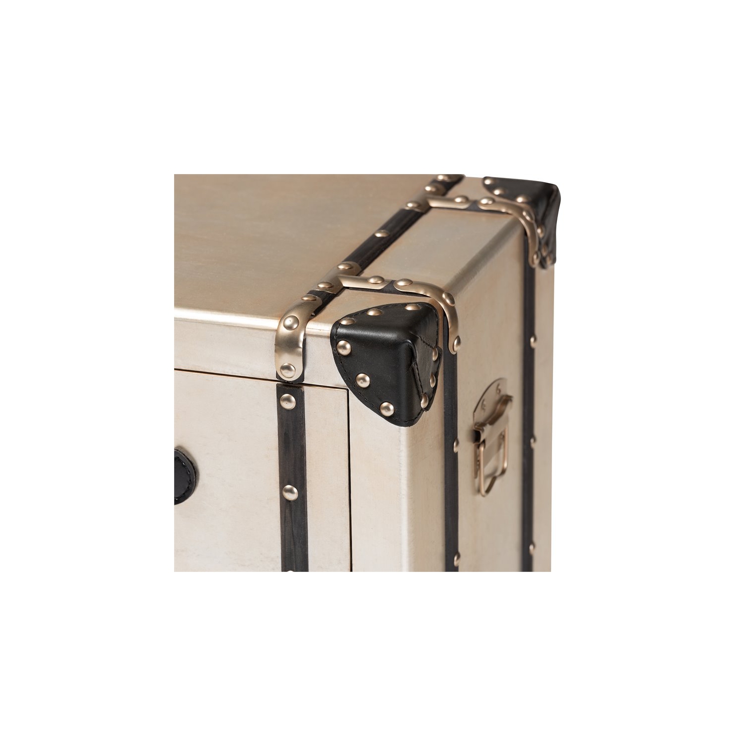 Baxton Studio Dilan Antique Silver Metal Trunk Inspired 3-Drawer End Table