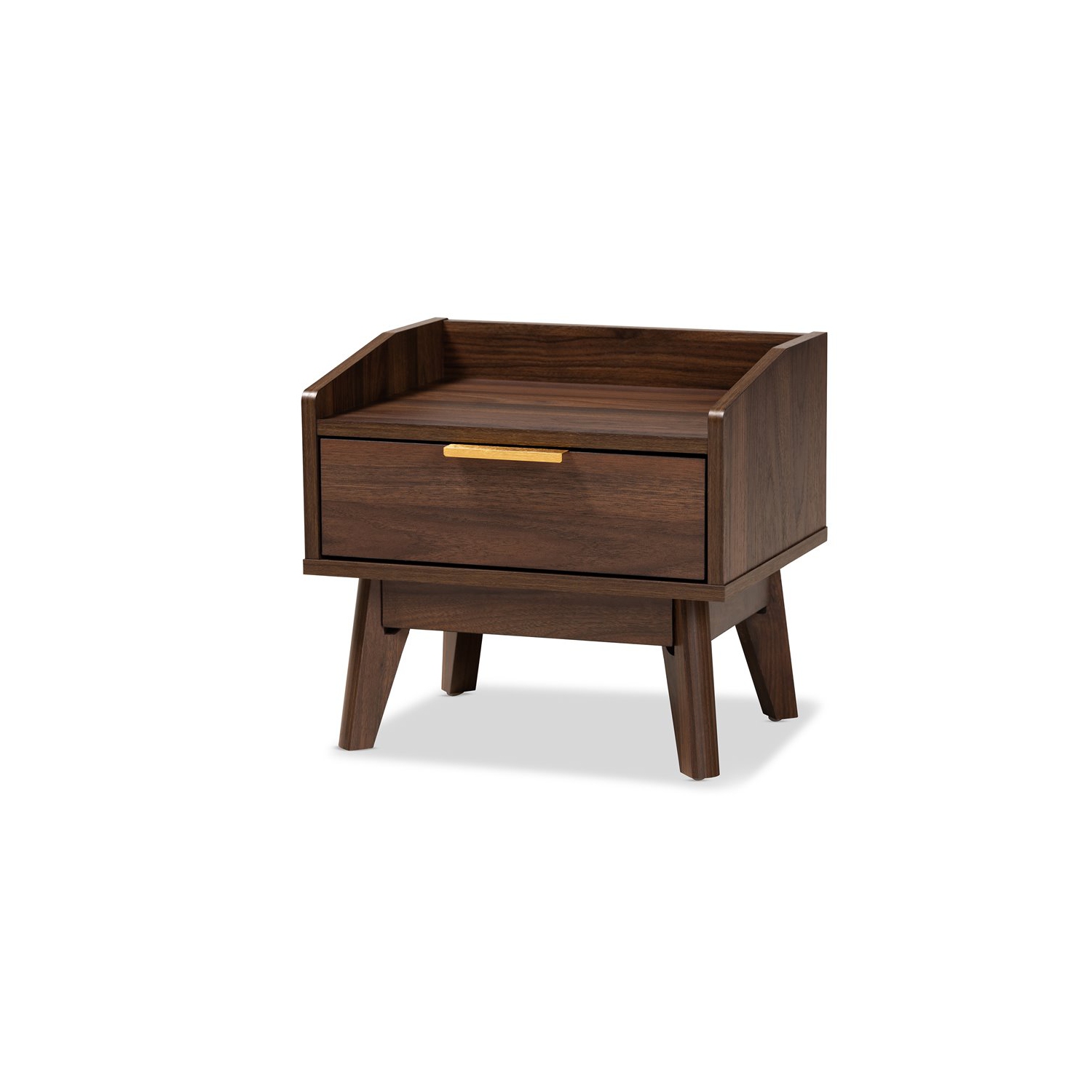 Baxton Studio Mid-Century Lena 1-Drawer Wood Nightstand in Walnut Brown