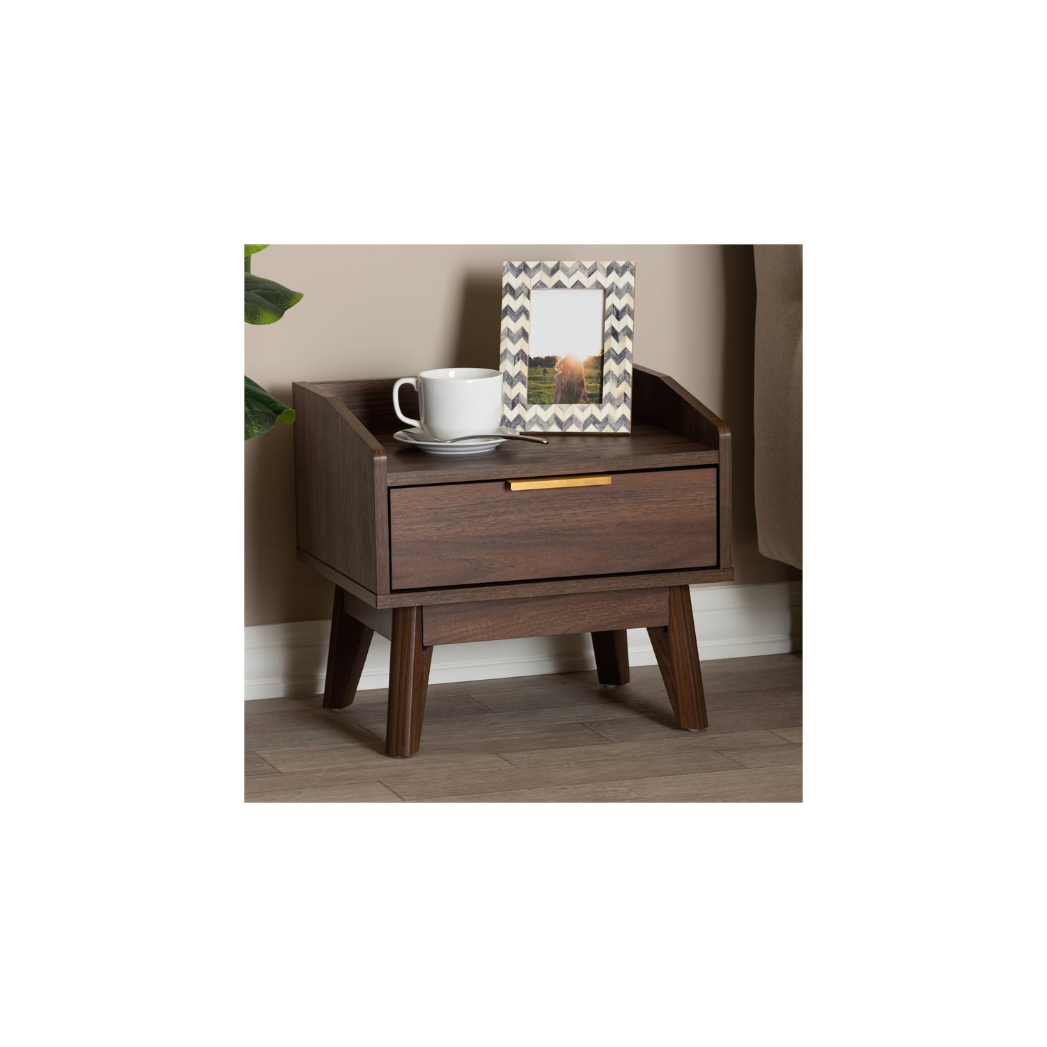 Baxton Studio Mid-Century Lena 1-Drawer Wood Nightstand in Walnut Brown