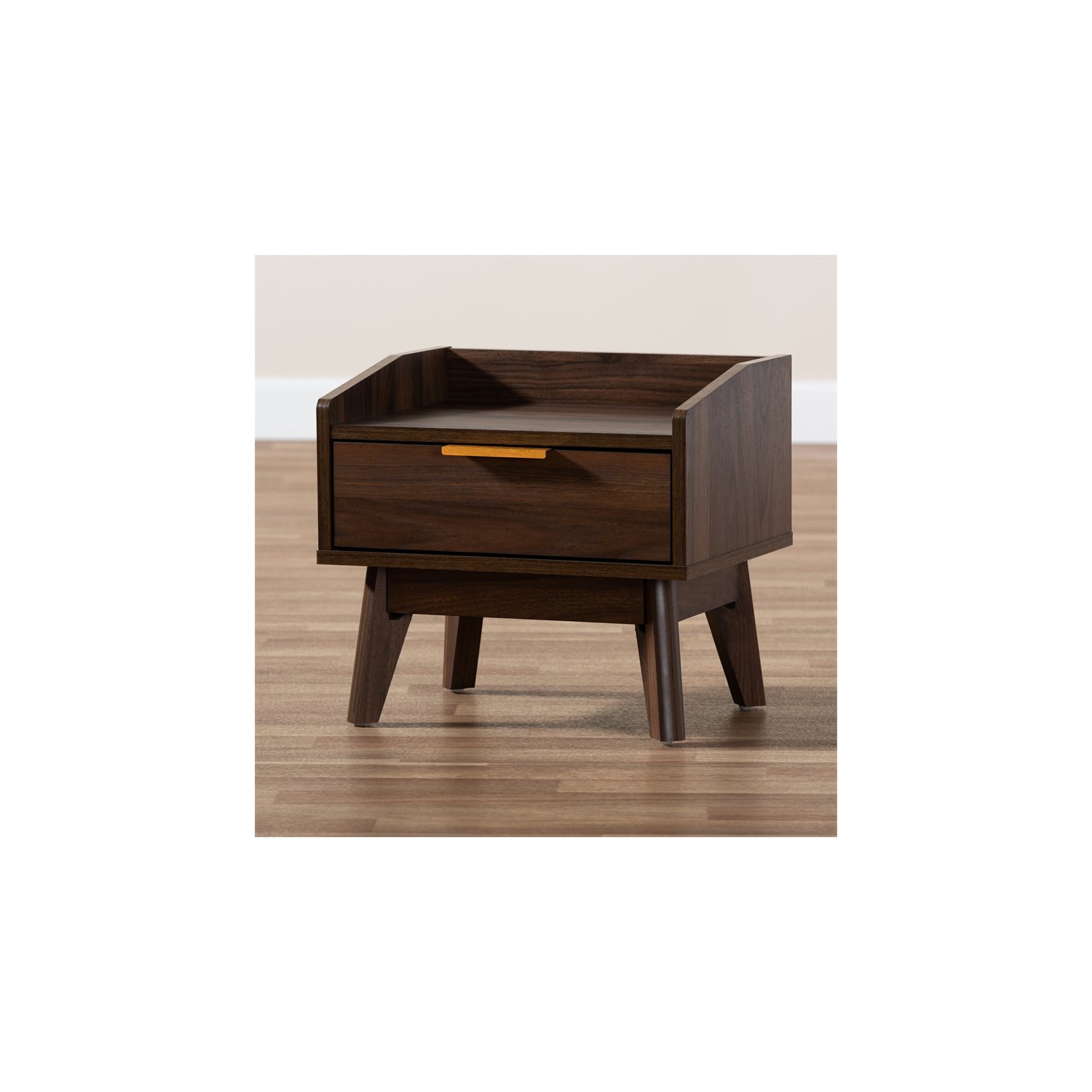 Baxton Studio Mid-Century Lena 1-Drawer Wood Nightstand in Walnut Brown