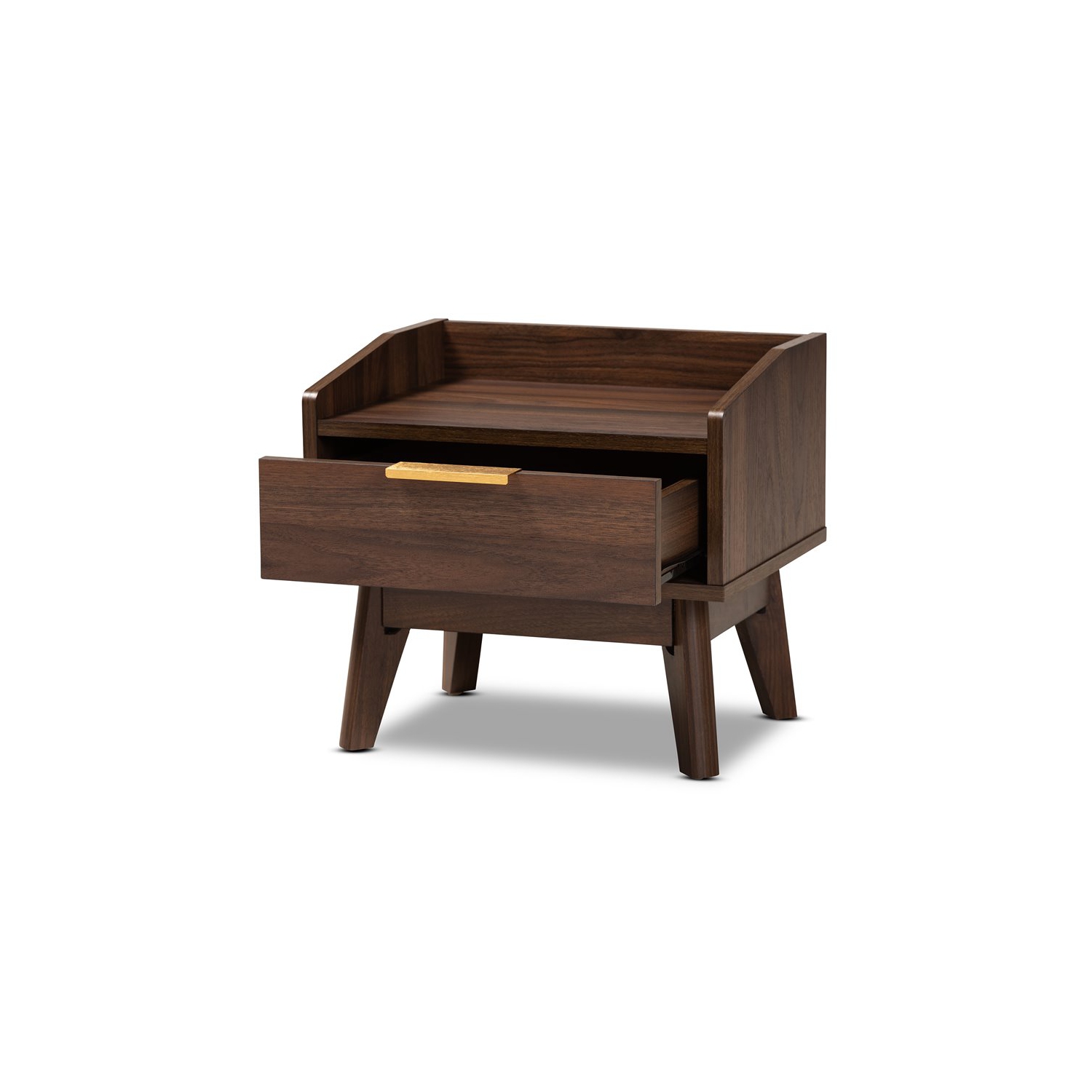 Baxton Studio Mid-Century Lena 1-Drawer Wood Nightstand in Walnut Brown
