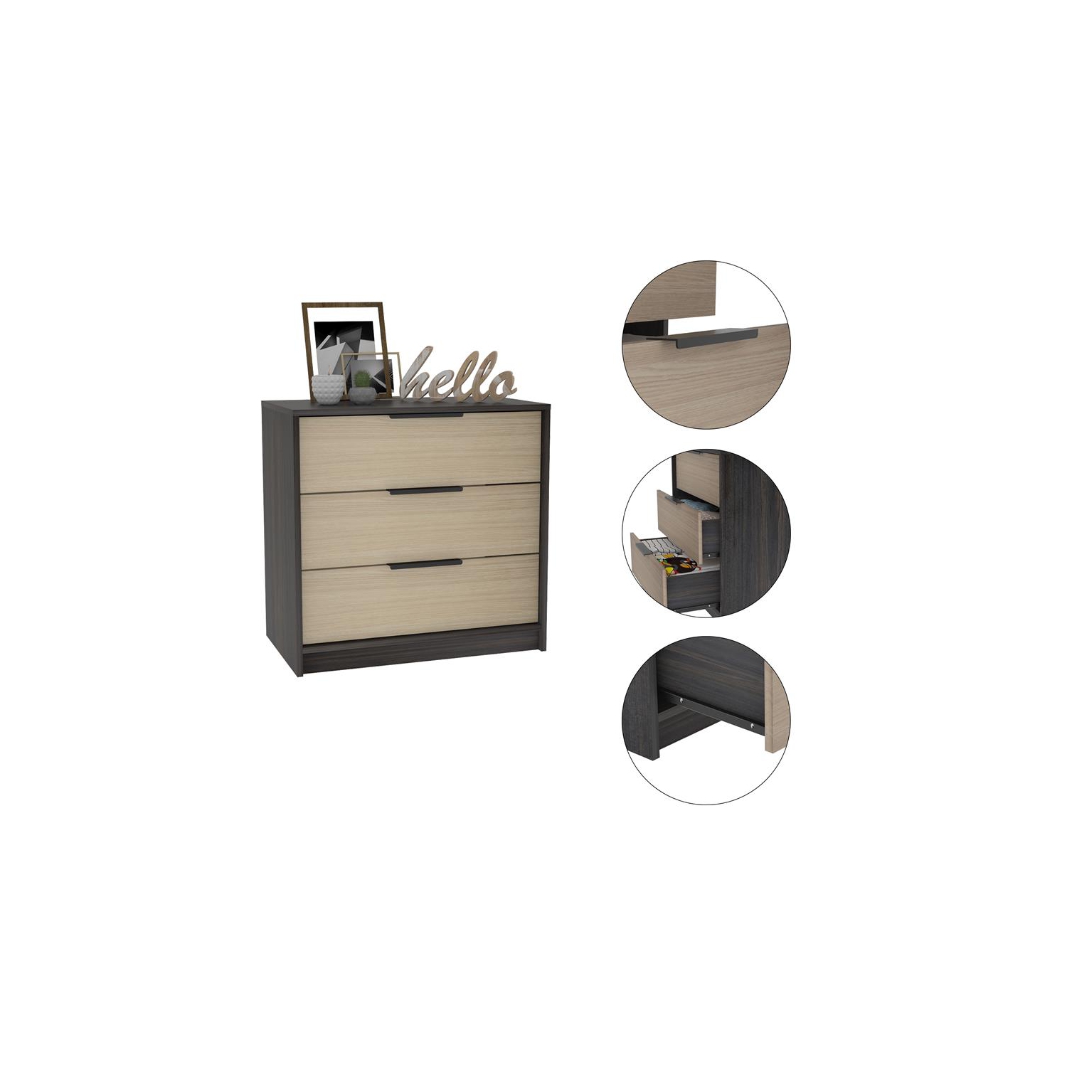 Bowery Hill 3 Drawers Dresser in Weathered Oak