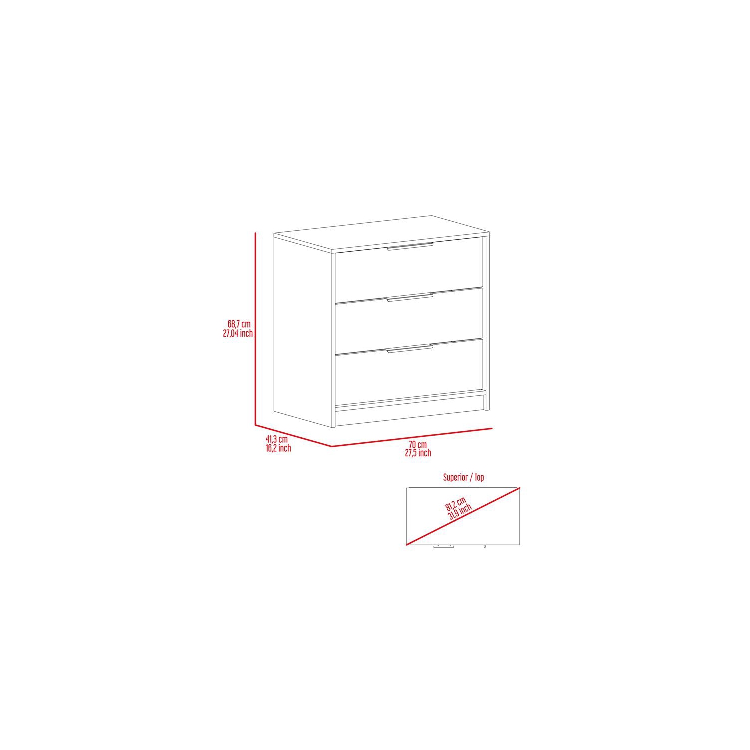 Bowery Hill 3 Drawers Dresser in Weathered Oak