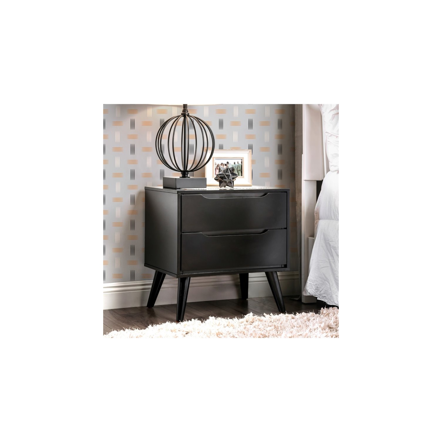 Furniture of America Belkor Mid-Century Modern Wood 2-Drawer Nightstand in Black