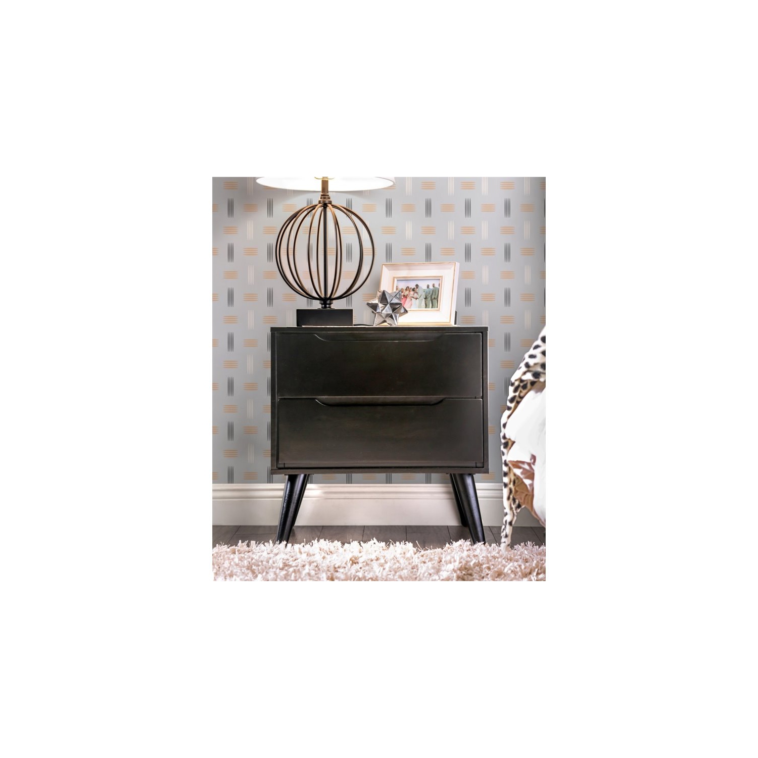 Furniture of America Belkor Mid-Century Modern Wood 2-Drawer Nightstand in Black