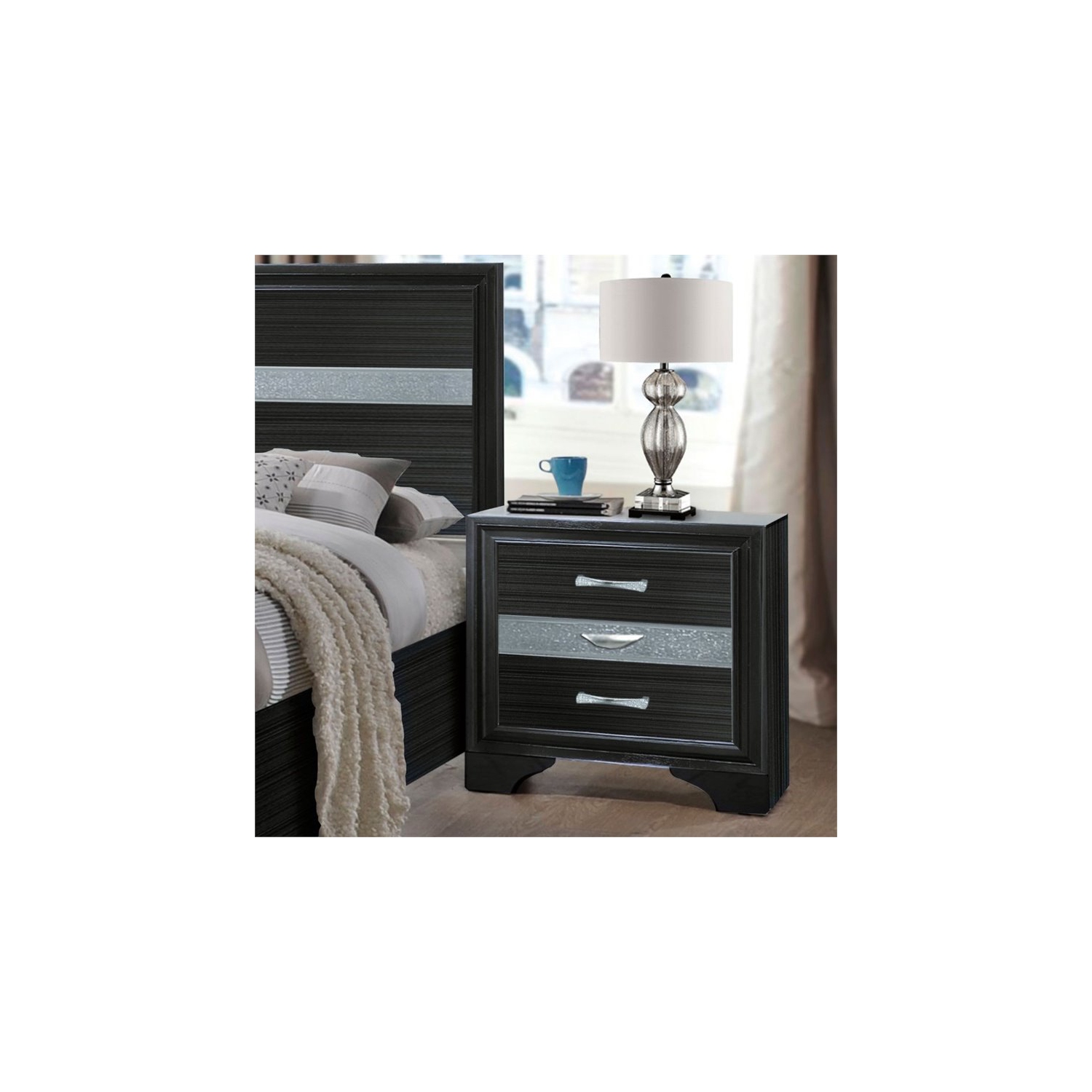 ACME Naima Square 3 Drawers Nightstand in Black