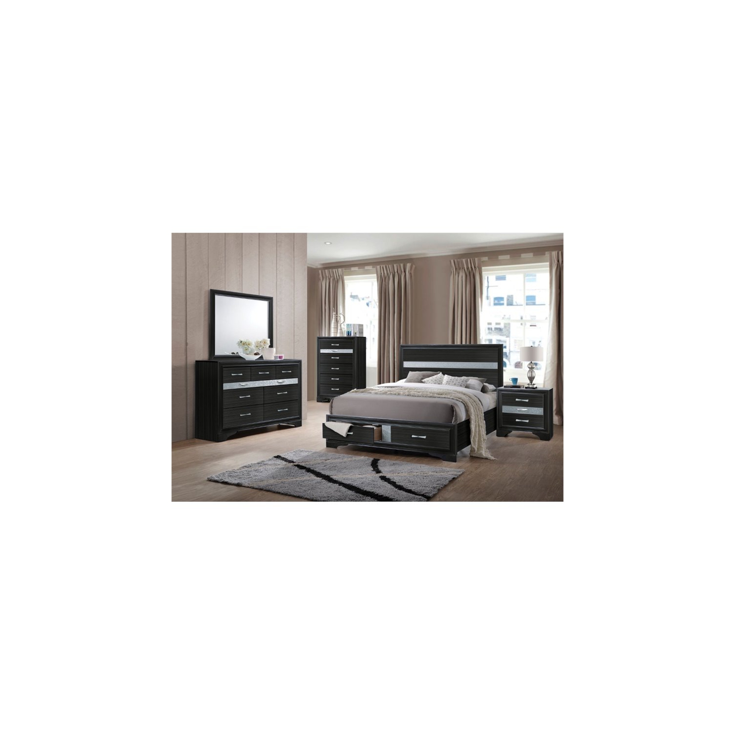 ACME Naima Square 3 Drawers Nightstand in Black