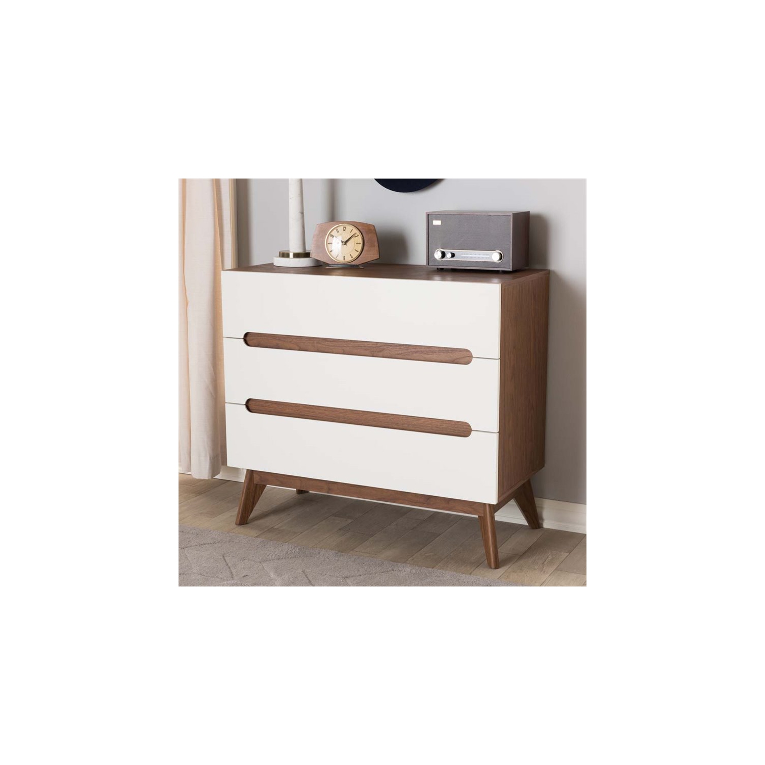 Baxton Studio – Commode à 3 tiroirs Calypso, blanc et noyer