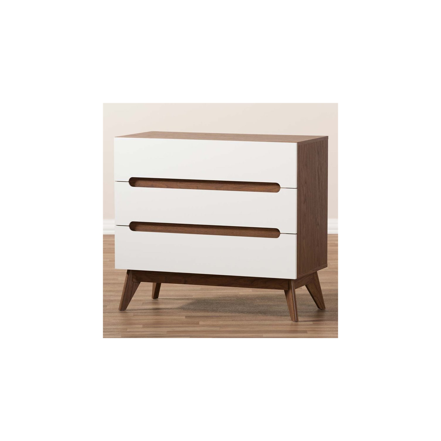 Baxton Studio – Commode à 3 tiroirs Calypso, blanc et noyer