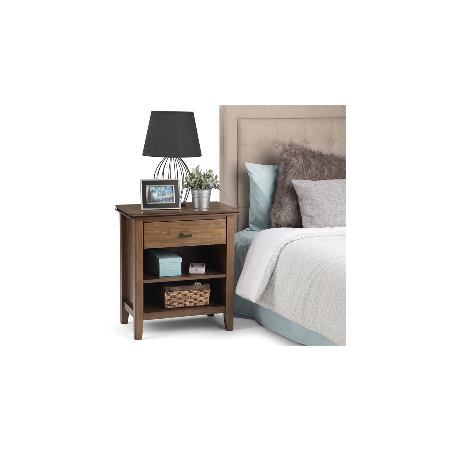 Simpli Home Artisan Wood 24" Transitional Bedside Nightstand Table in Rustic Natural Brown