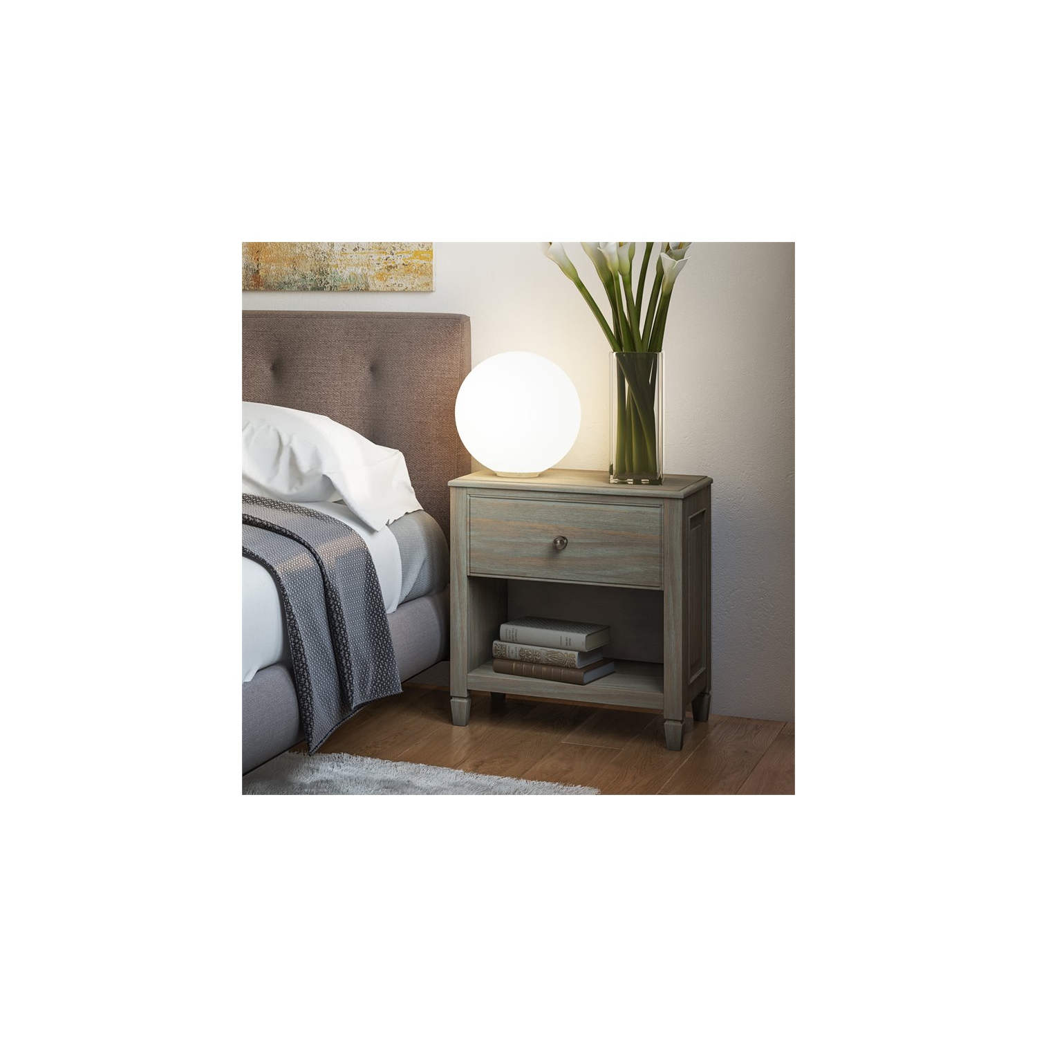 Simpli Home Connaught Wood 24" Traditional Bedside Nightstand Table in Gray