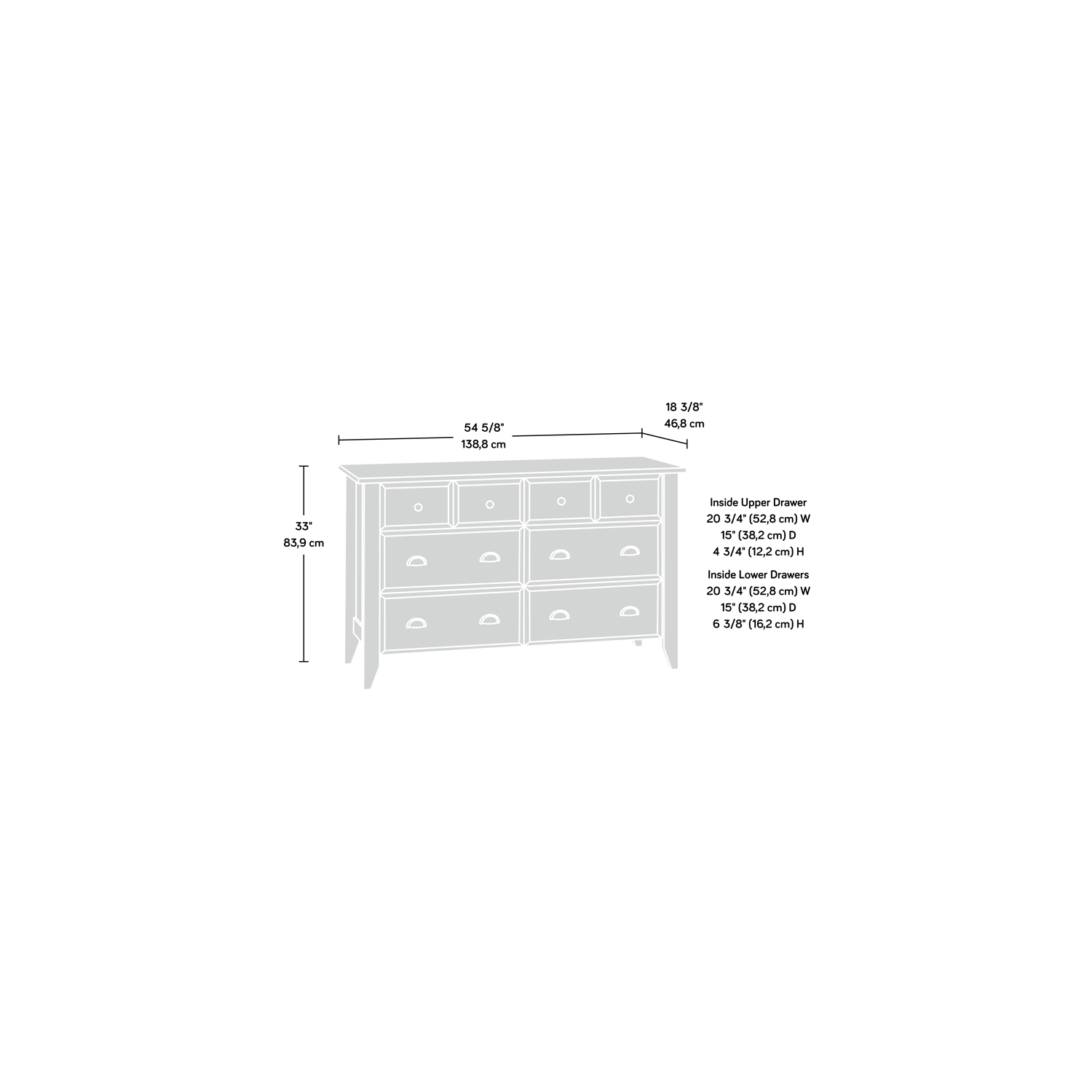 Sauder Shoal Creek Engineered Wood 6 Drawer Dresser in Soft White