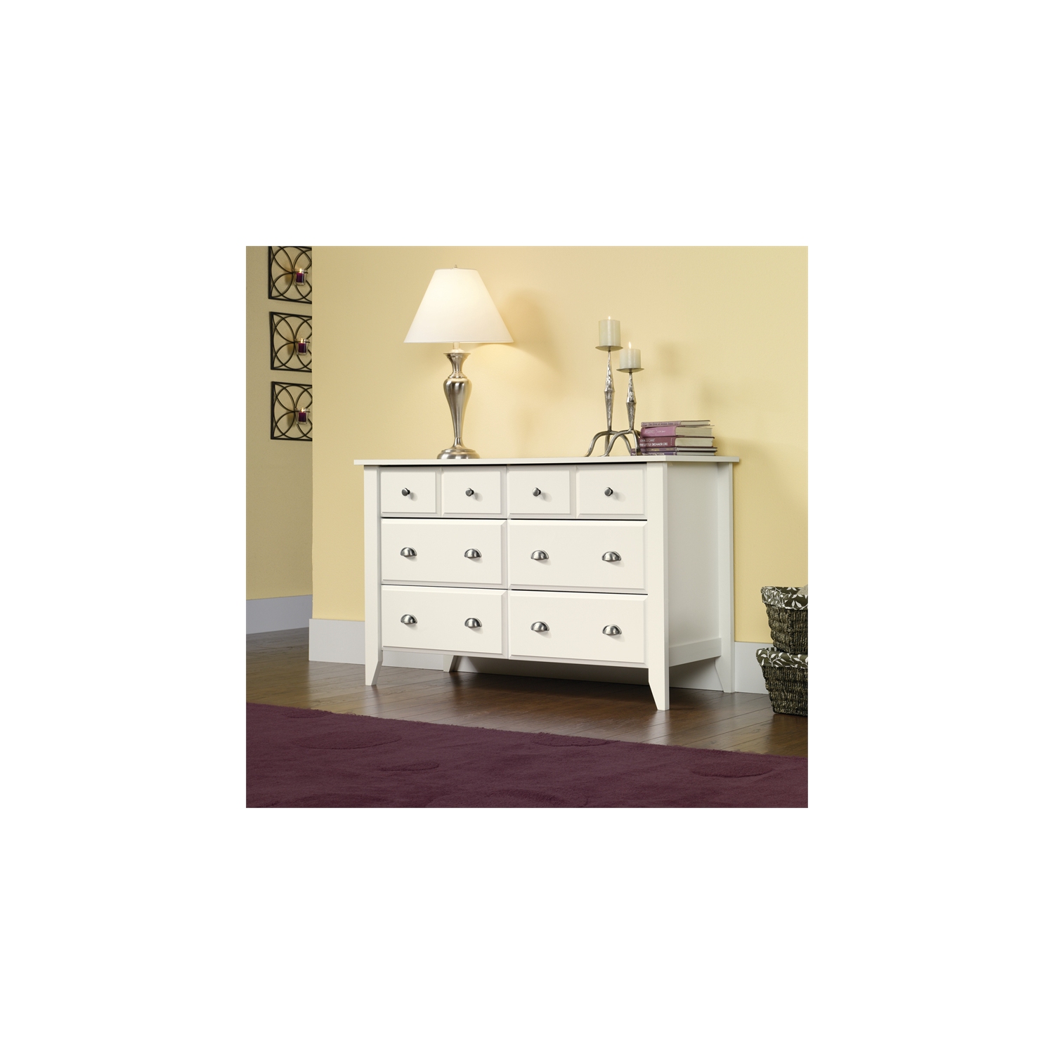 Sauder Shoal Creek Engineered Wood 6 Drawer Dresser in Soft White