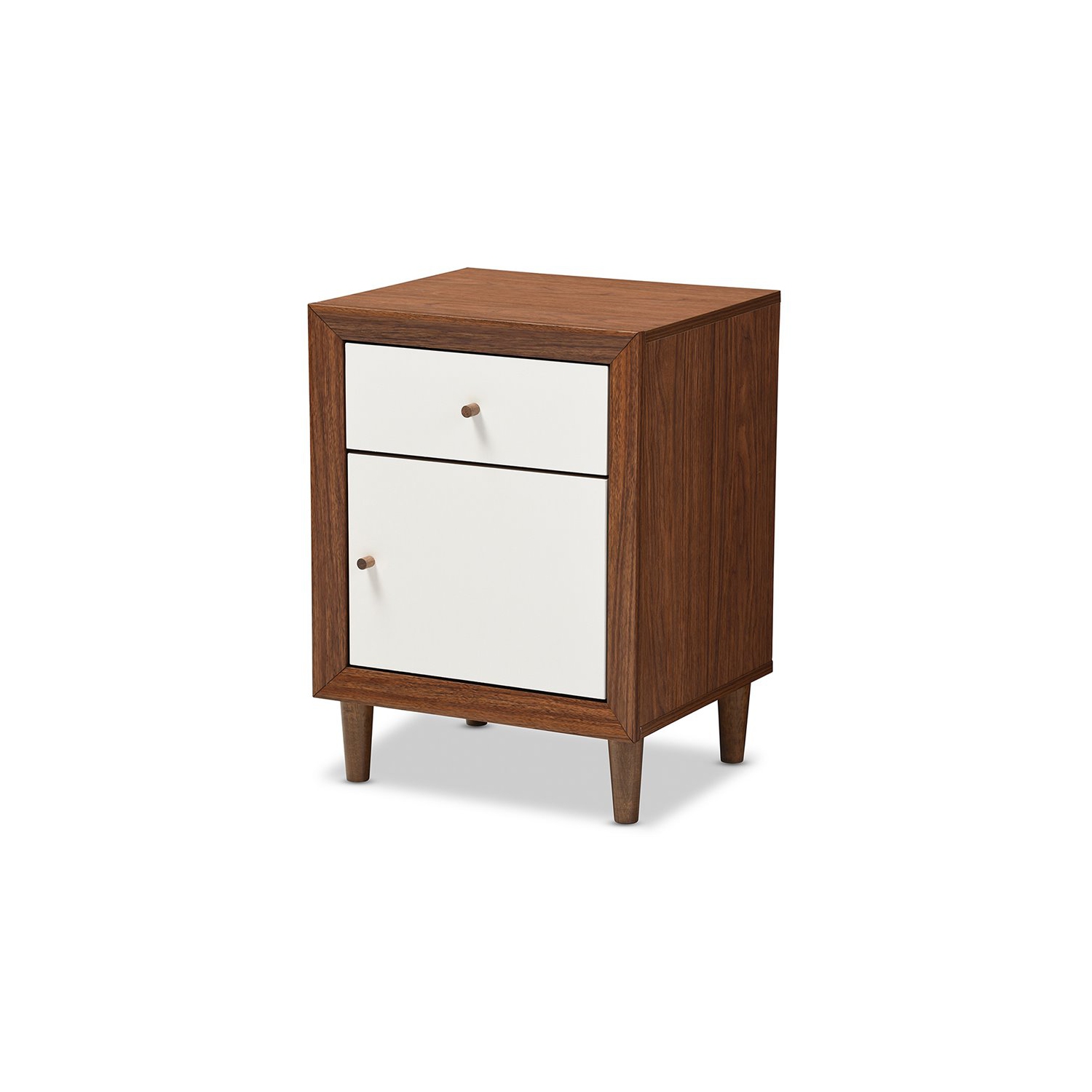 Baxton Studio Harlow 1 Drawer Nightstand in White and Walnut
