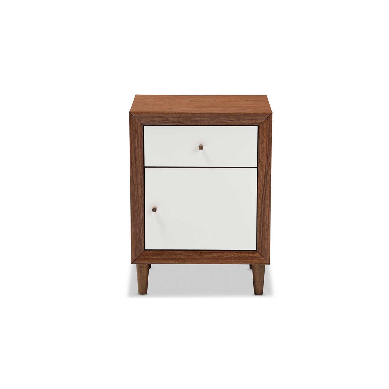 Baxton Studio Harlow 1 Drawer Nightstand in White and Walnut