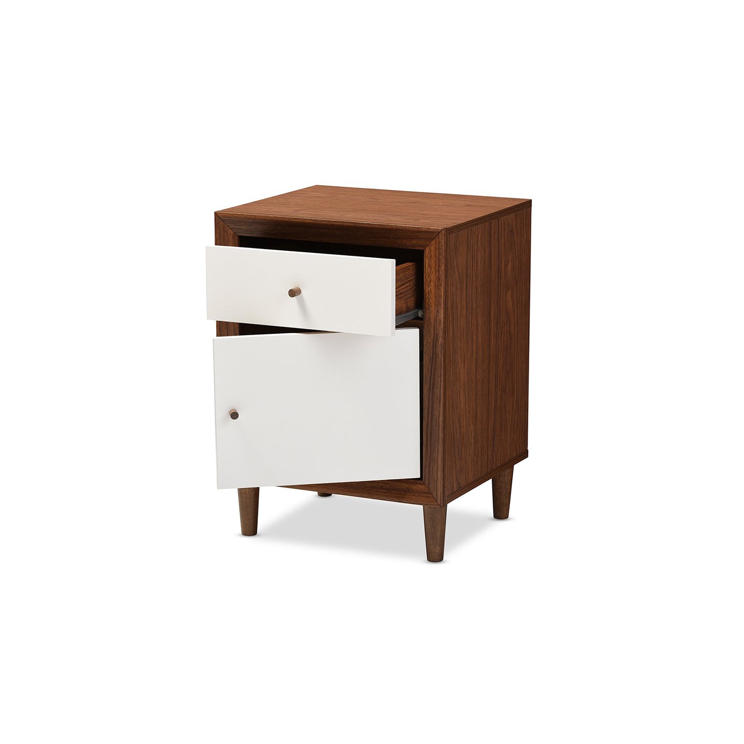 Baxton Studio Harlow 1 Drawer Nightstand in White and Walnut