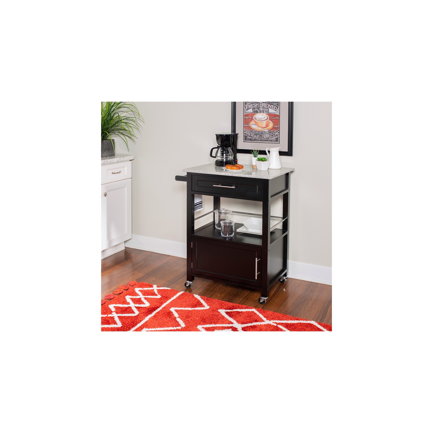 Chariot de cuisine en bois de granite Linon Mitchell, noir