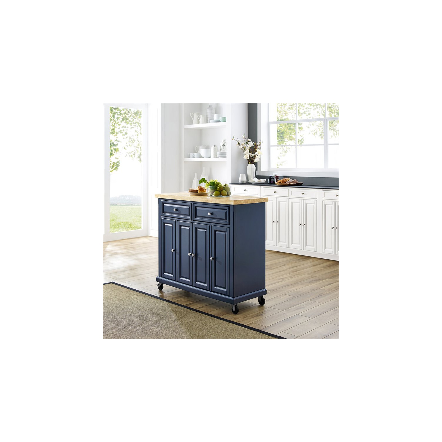 Crosley Madison Wood Top Kitchen Cart in Navy