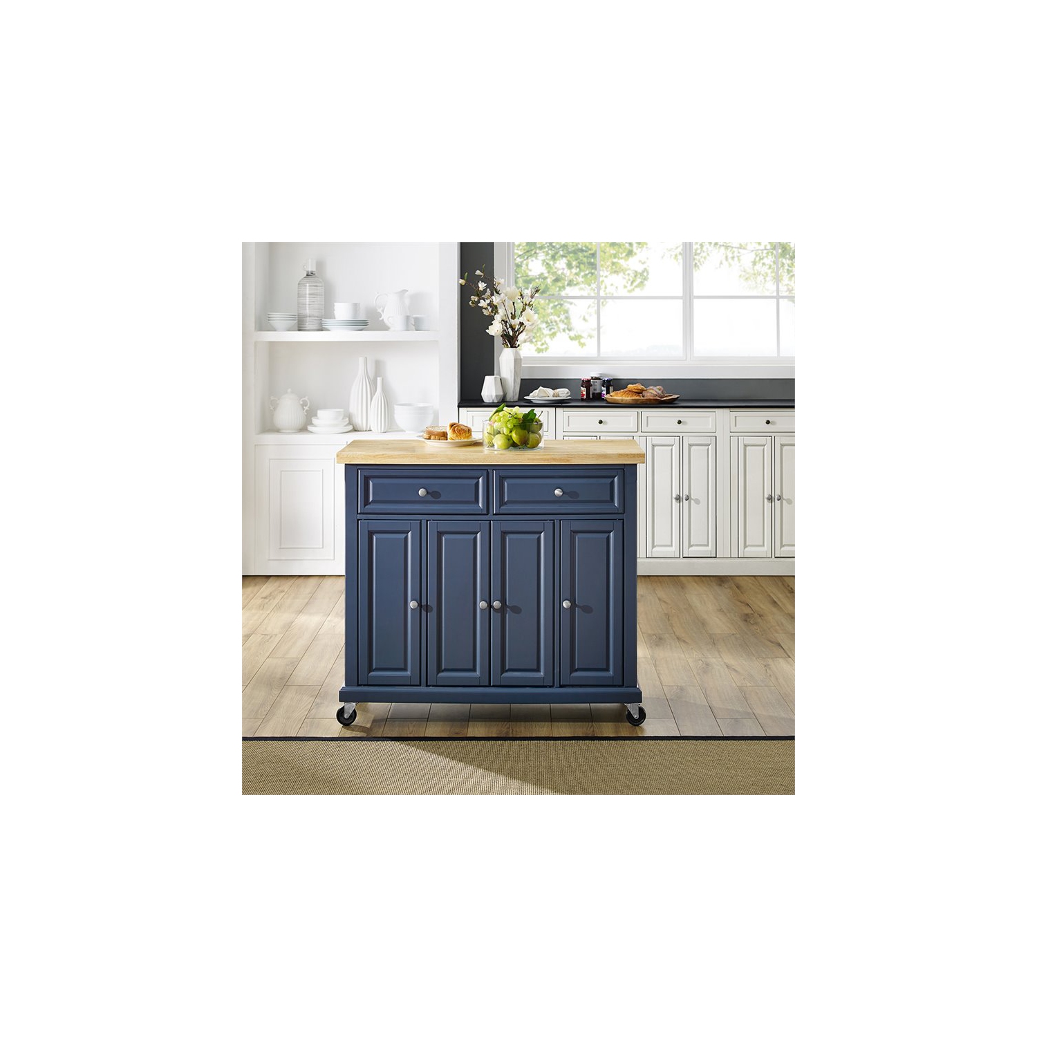 Crosley Madison Wood Top Kitchen Cart in Navy