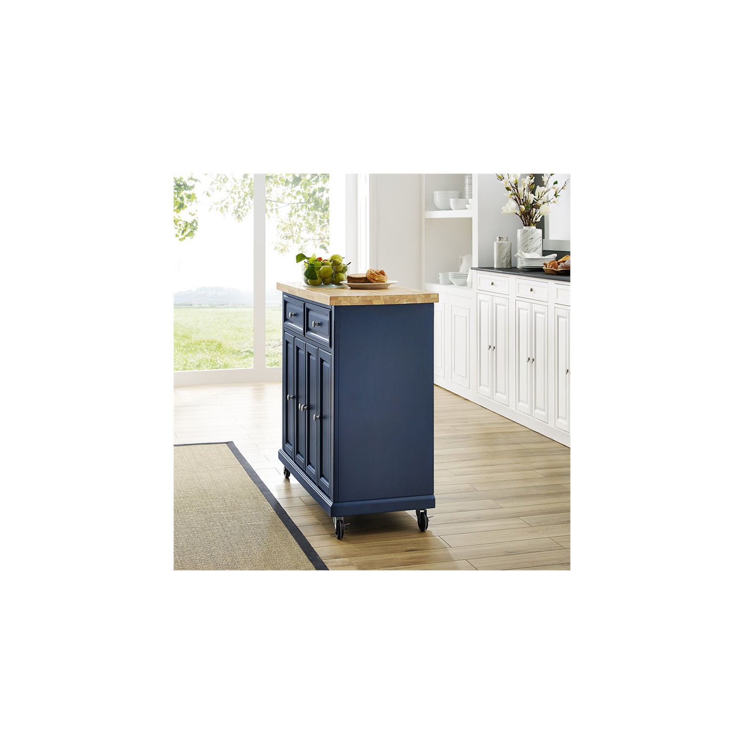 Crosley Madison Wood Top Kitchen Cart in Navy