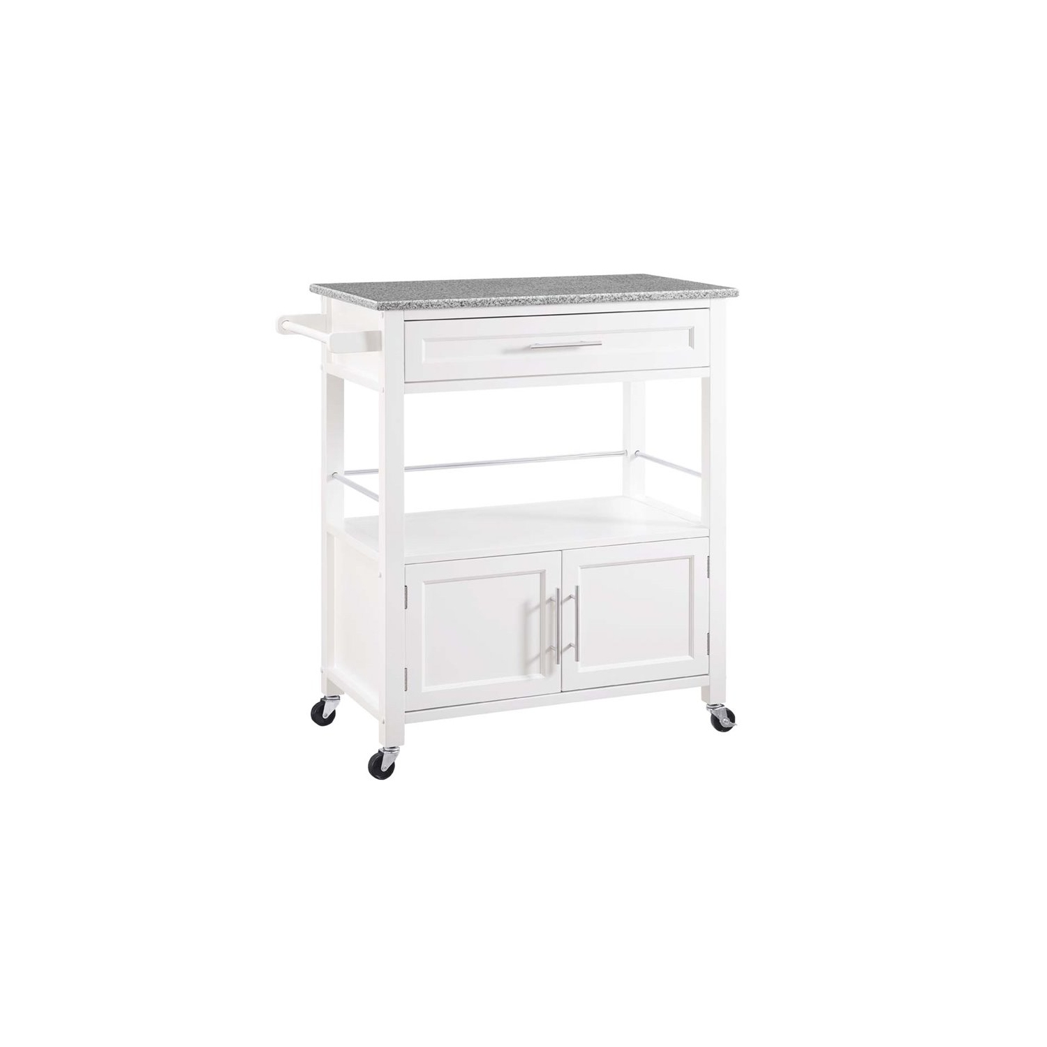 Linon Cameron Wood Granite Top Kitchen Cart in White