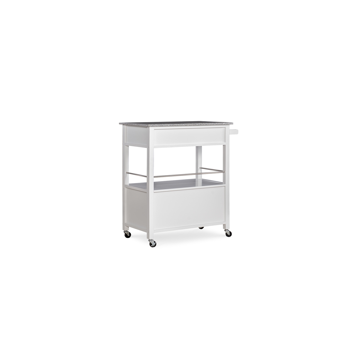Linon Cameron Wood Granite Top Kitchen Cart in White