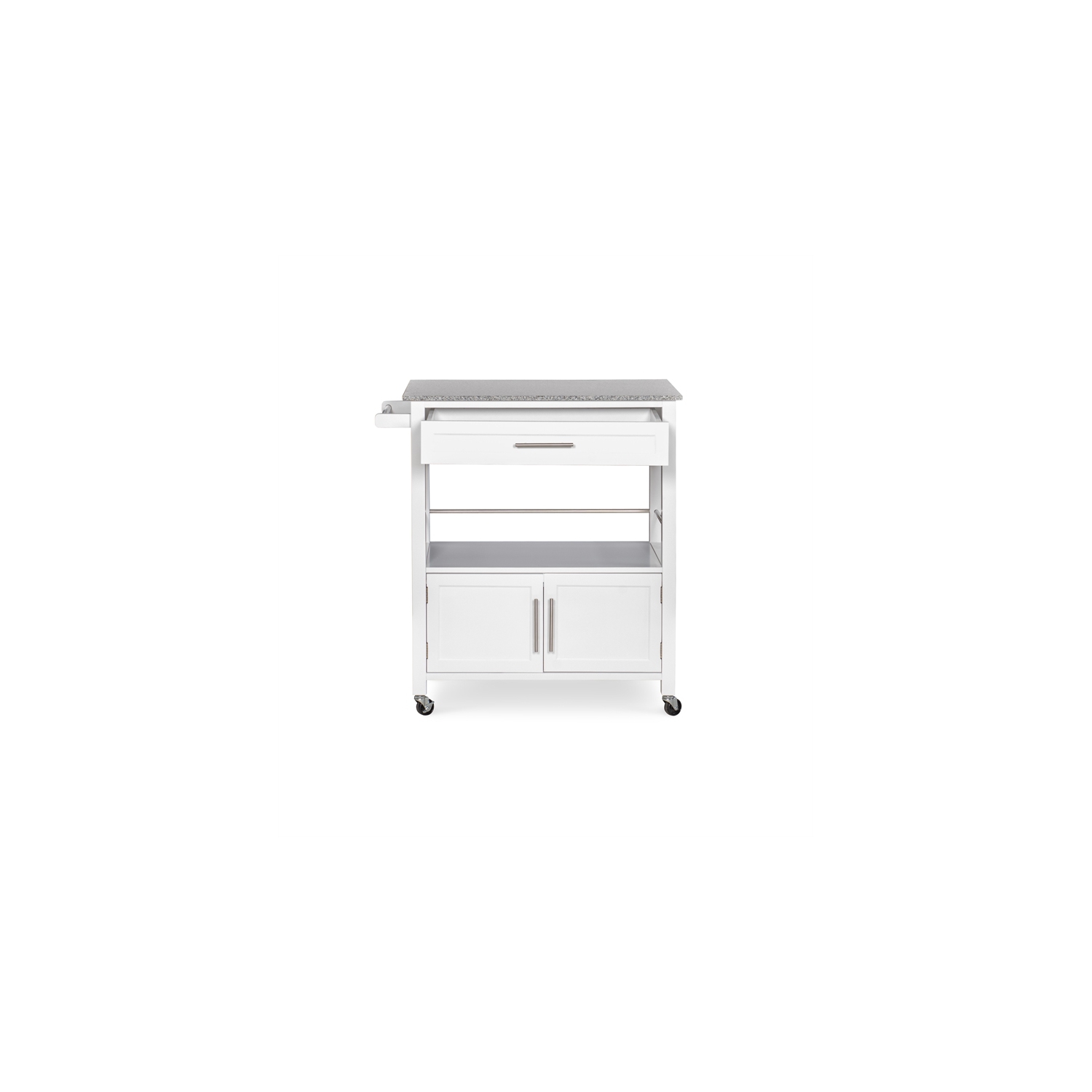 Linon Cameron Wood Granite Top Kitchen Cart in White