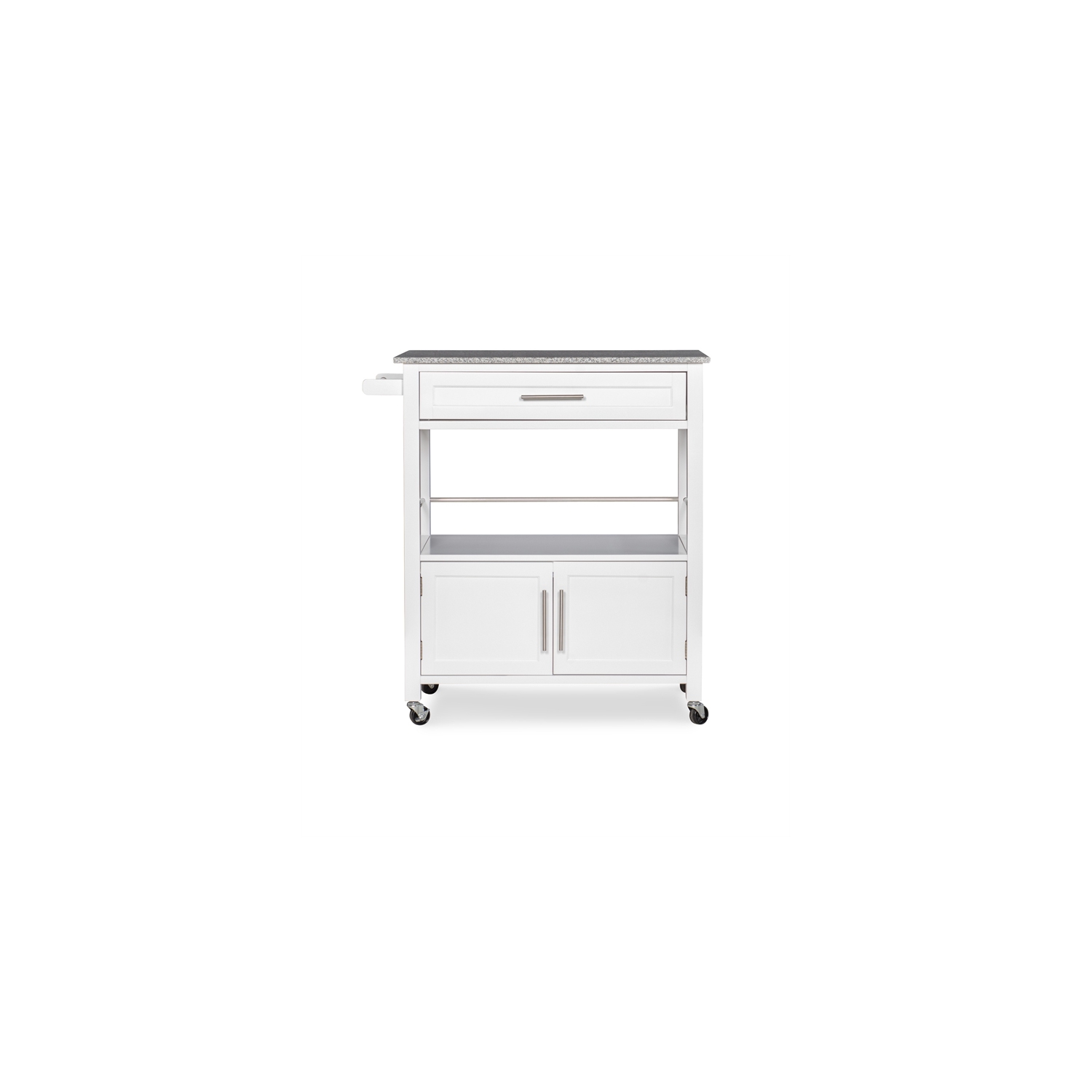Linon Cameron Wood Granite Top Kitchen Cart in White