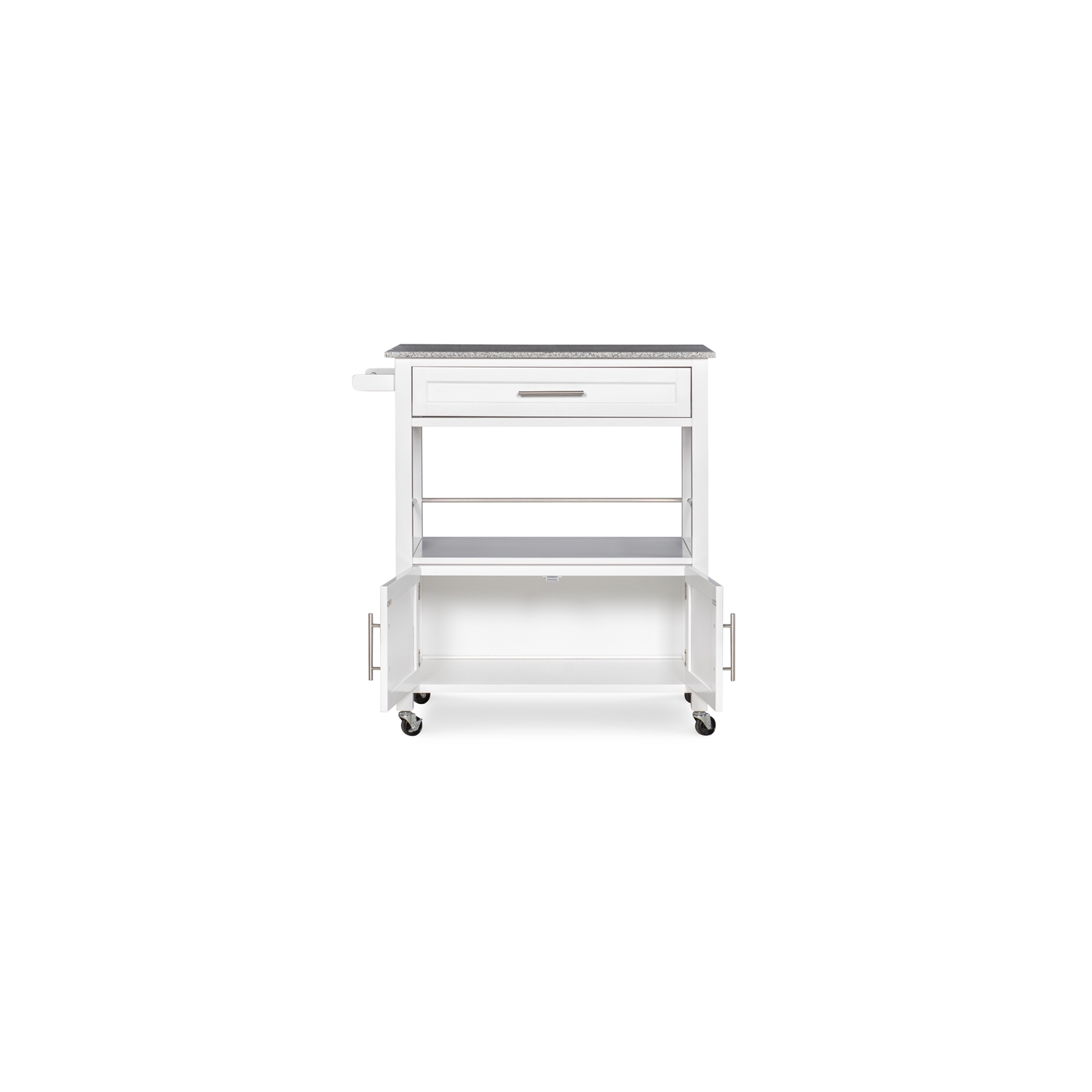 Linon Cameron Wood Granite Top Kitchen Cart in White