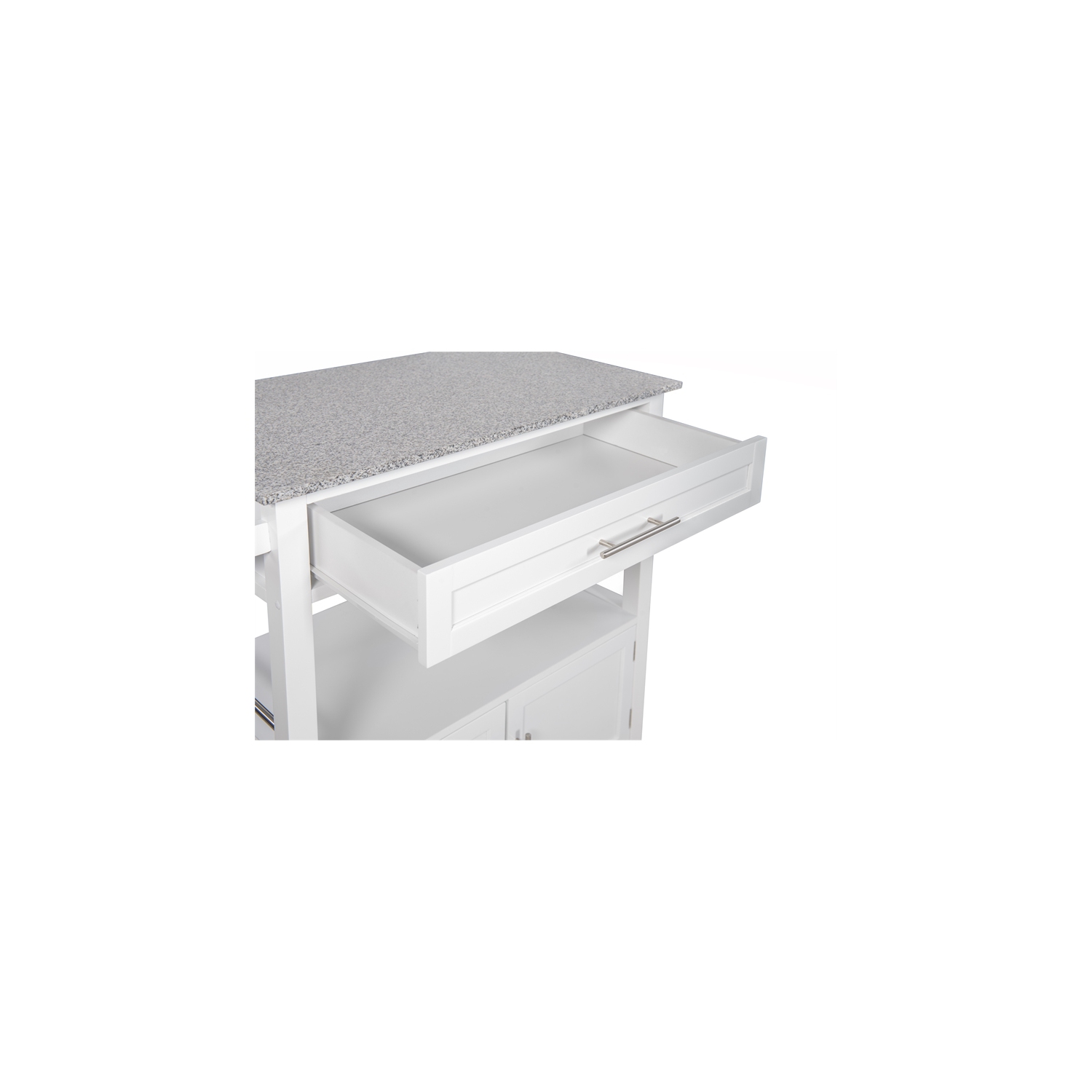Linon Cameron Wood Granite Top Kitchen Cart in White