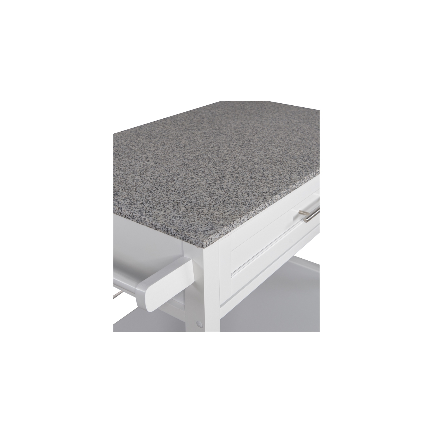 Linon Cameron Wood Granite Top Kitchen Cart in White