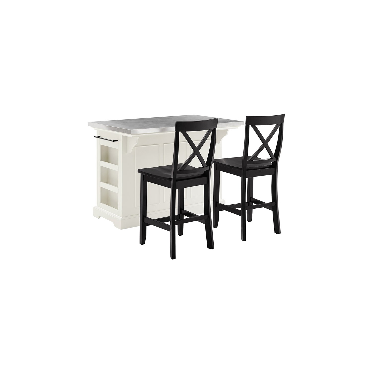 Crosley Julia Stainless Steel Top Kitchen Island with X Back Stools in White