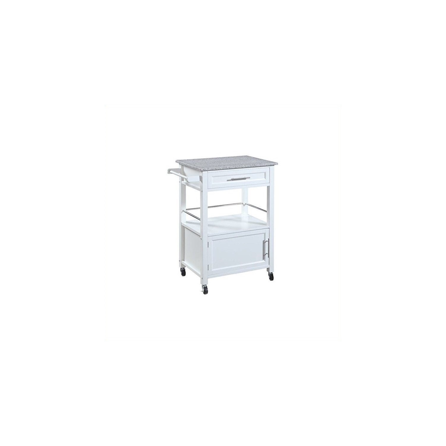 Linon Mitchell Wood Granite Top Kitchen Cart in White