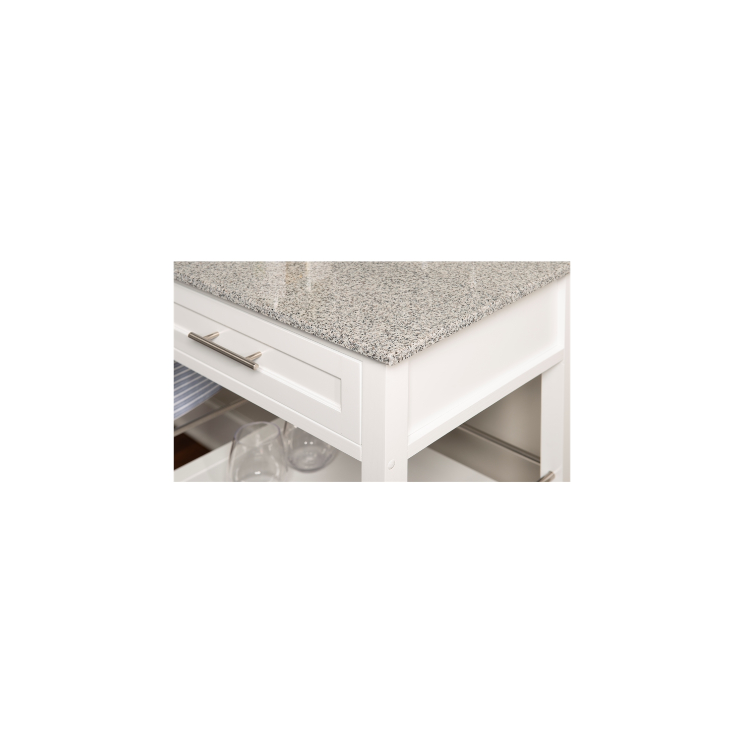 Linon Mitchell Wood Granite Top Kitchen Cart in White
